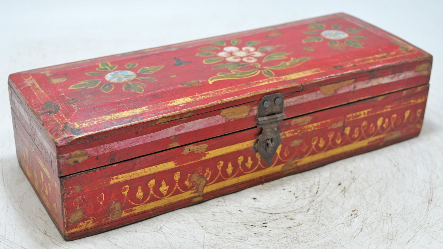 Vintage Wooden Pencil Stationary Box Original Old Hand Crafted Painted