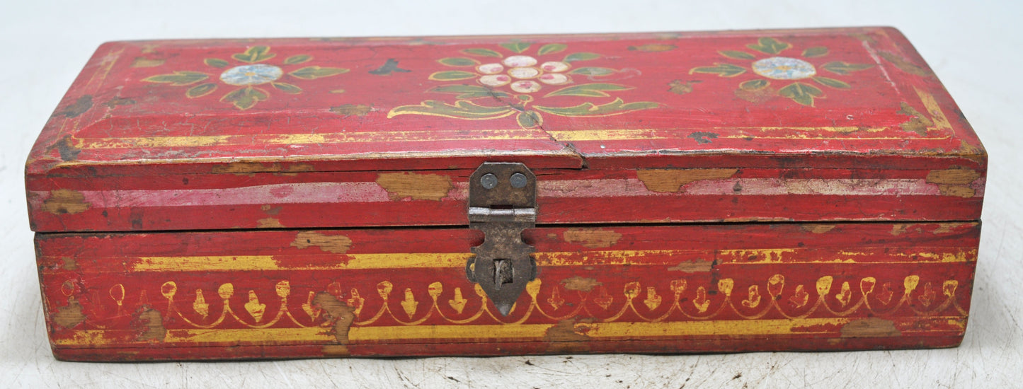 Vintage Wooden Pencil Stationary Box Original Old Hand Crafted Painted