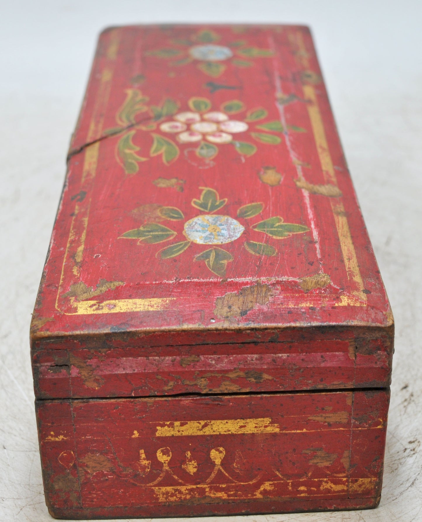 Vintage Wooden Pencil Stationary Box Original Old Hand Crafted Painted