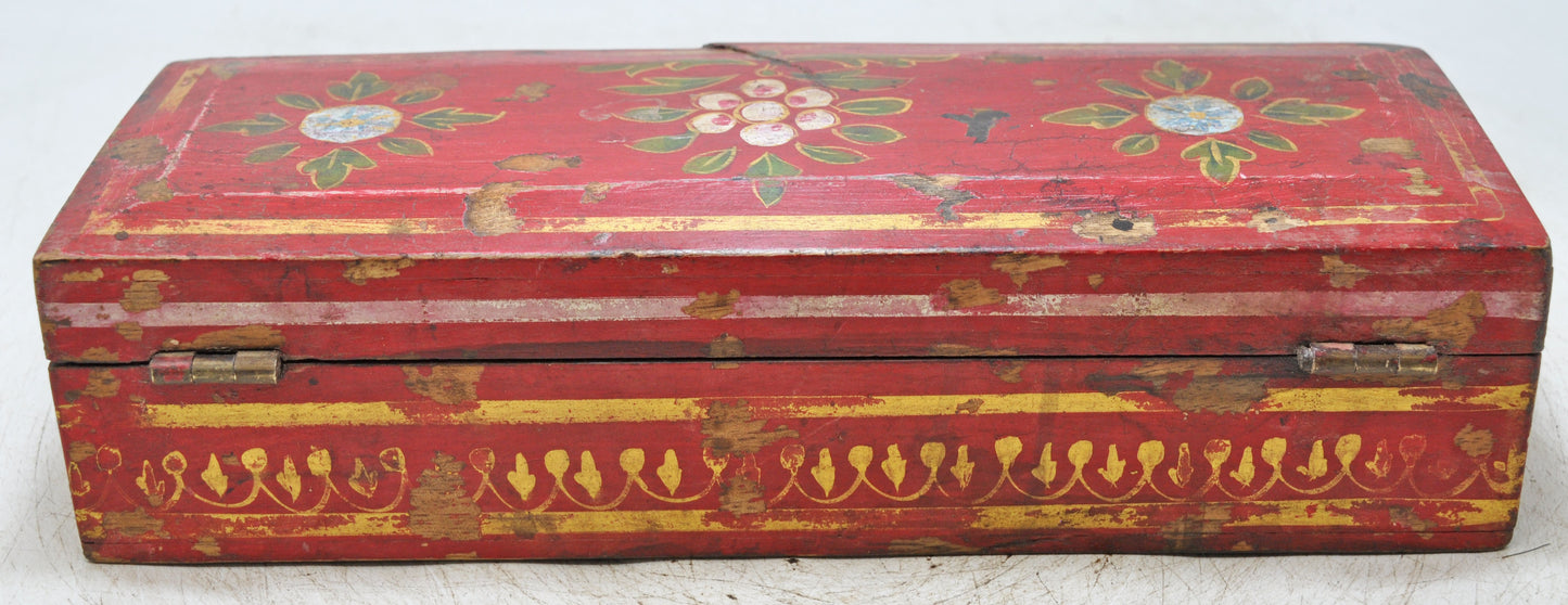 Vintage Wooden Pencil Stationary Box Original Old Hand Crafted Painted