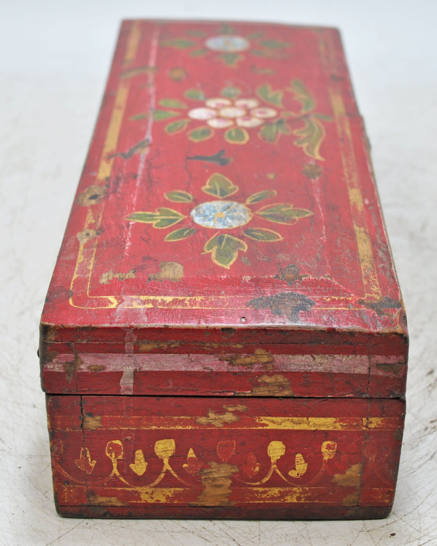 Vintage Wooden Pencil Stationary Box Original Old Hand Crafted Painted