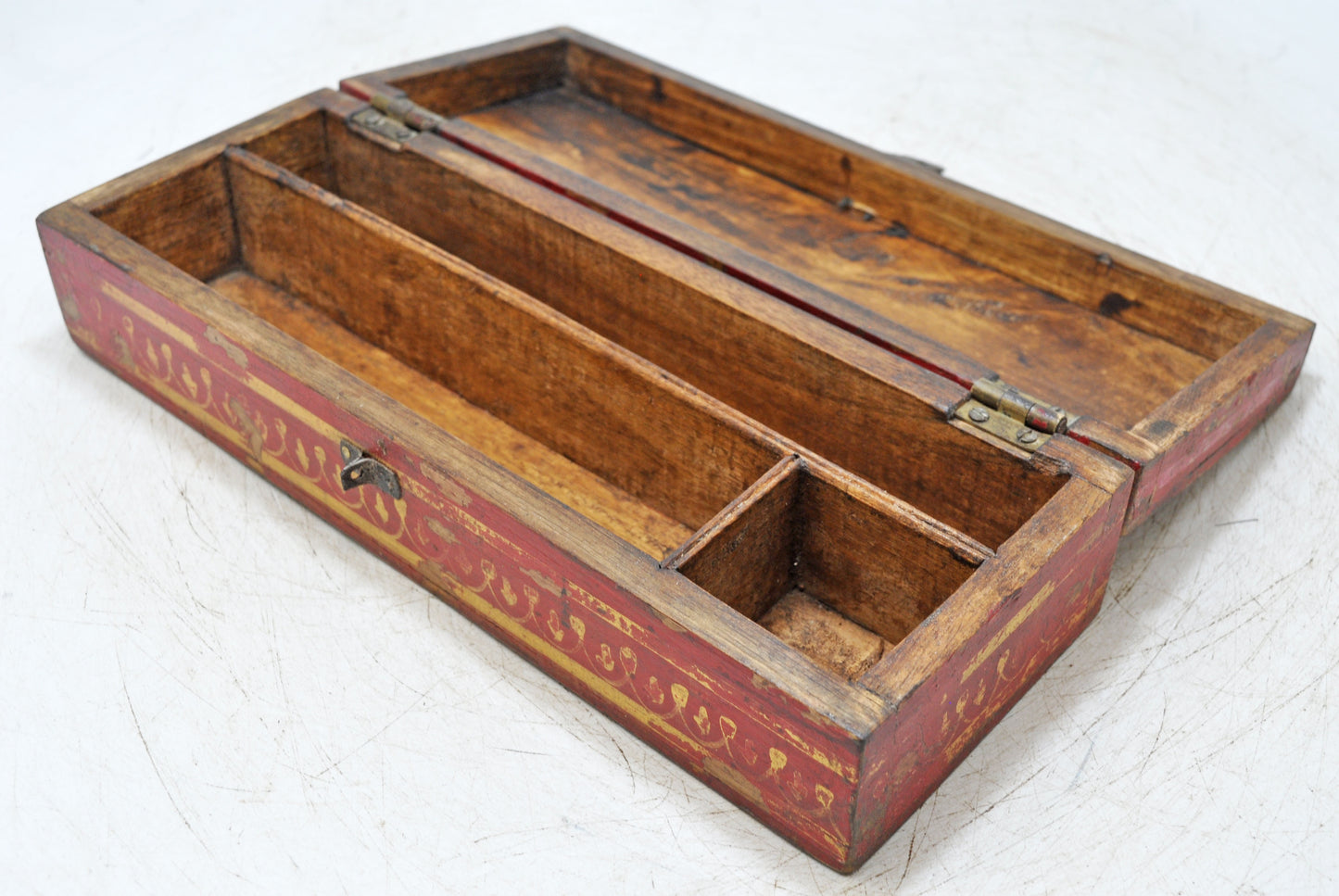 Vintage Wooden Pencil Stationary Box Original Old Hand Crafted Painted