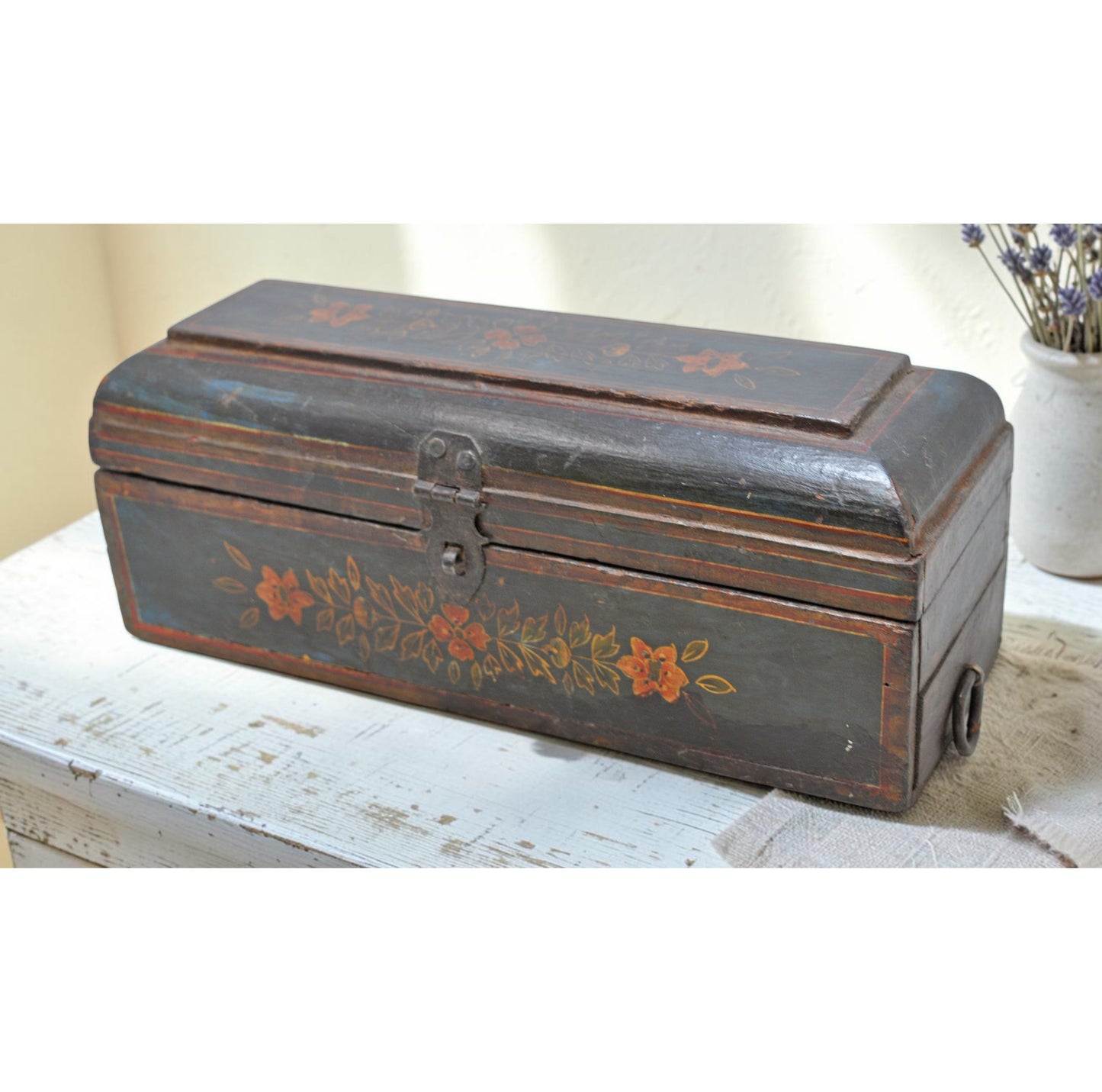 Vintage Wooden Pencil Stationary Box Original Old Hand Crafted Painted