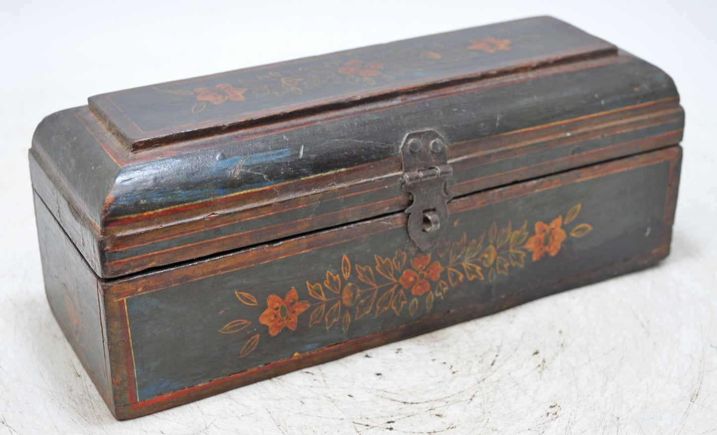 Vintage Wooden Pencil Stationary Box Original Old Hand Crafted Painted