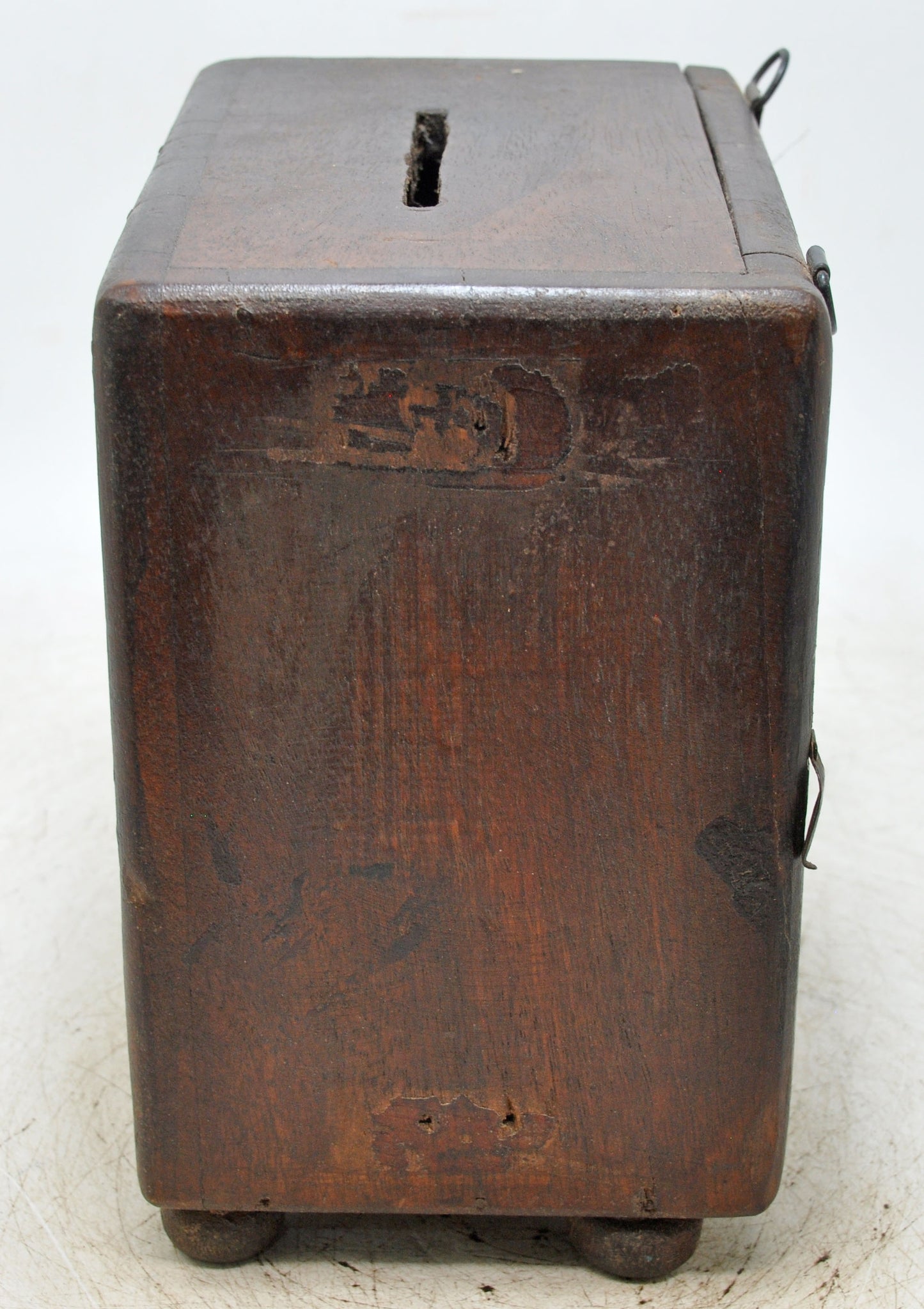 Antique Wooden Square Coin Money Bank Box Original Old Hand Crafted