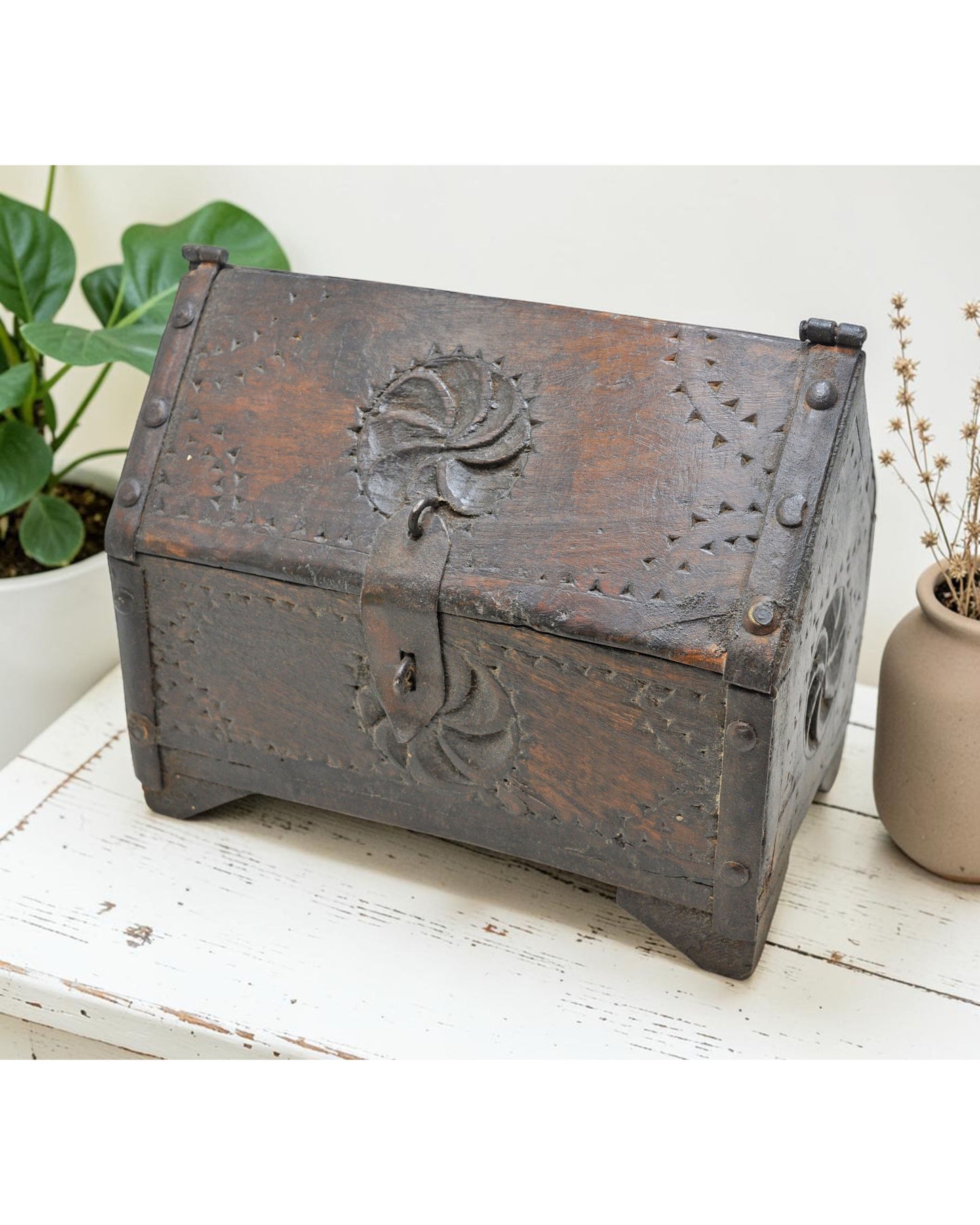 Vintage Wooden Dome Shaped Storage Box Original Old Hand Carved