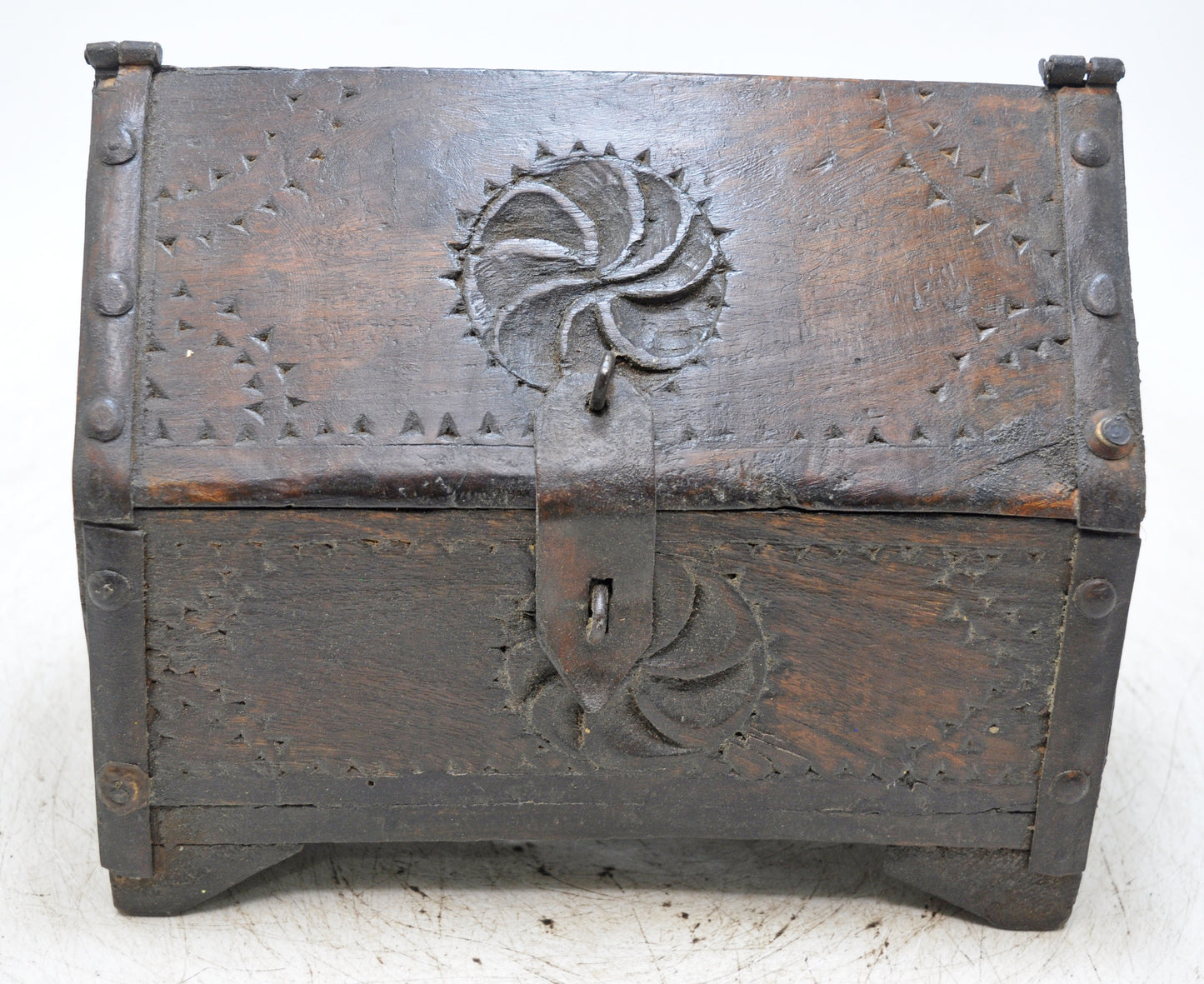 Vintage Wooden Dome Shaped Storage Box Original Old Hand Carved
