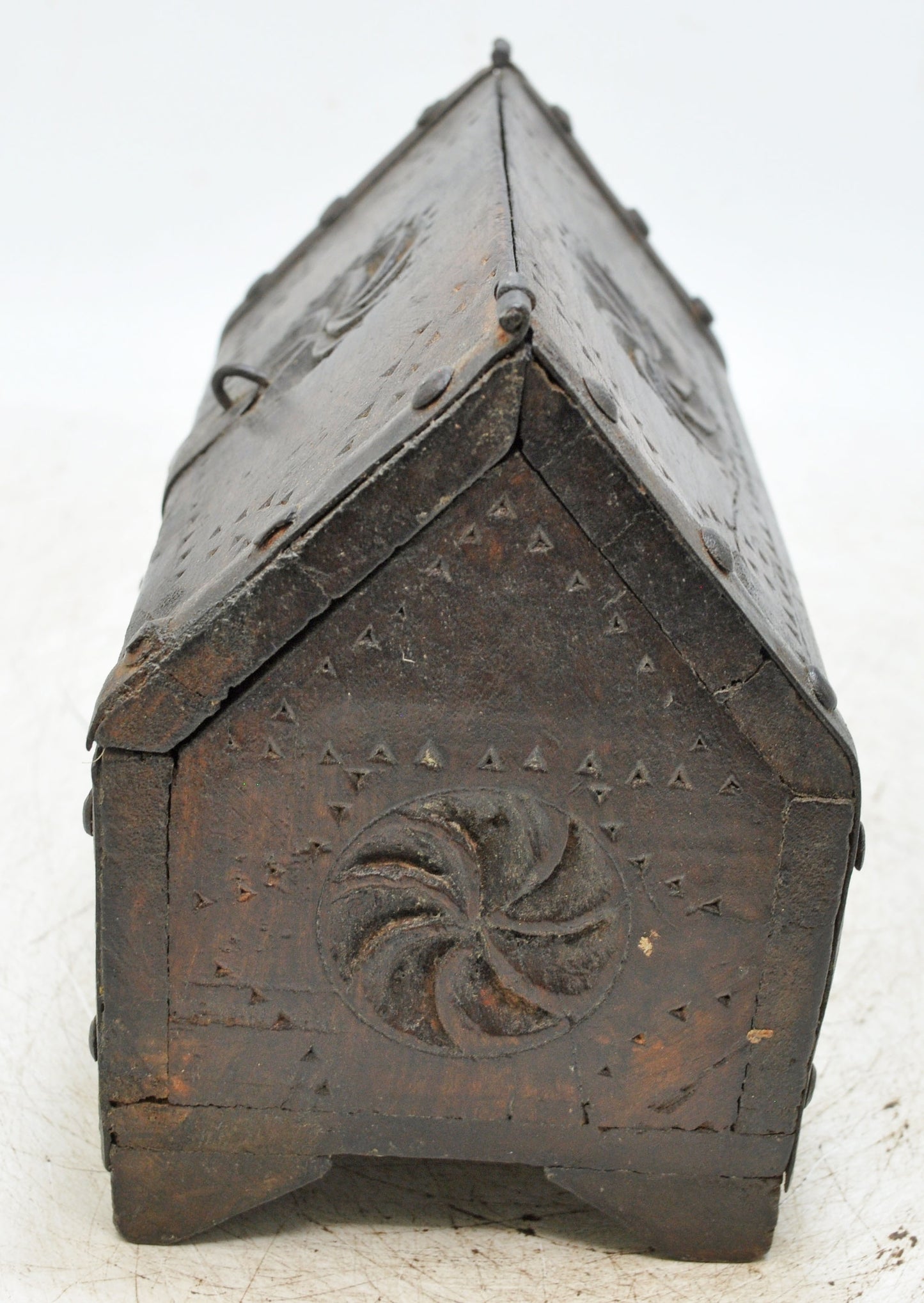 Vintage Wooden Dome Shaped Storage Box Original Old Hand Carved