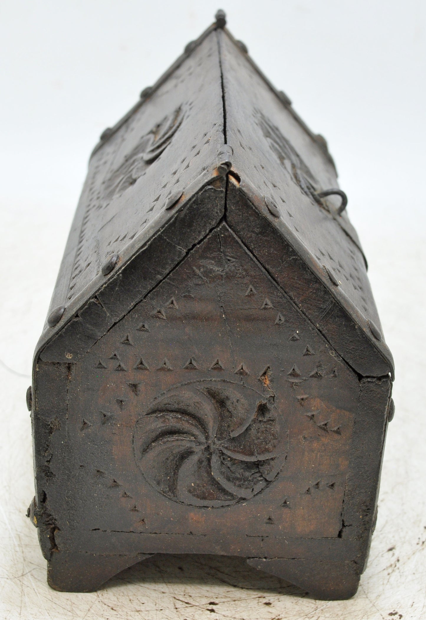 Vintage Wooden Dome Shaped Storage Box Original Old Hand Carved