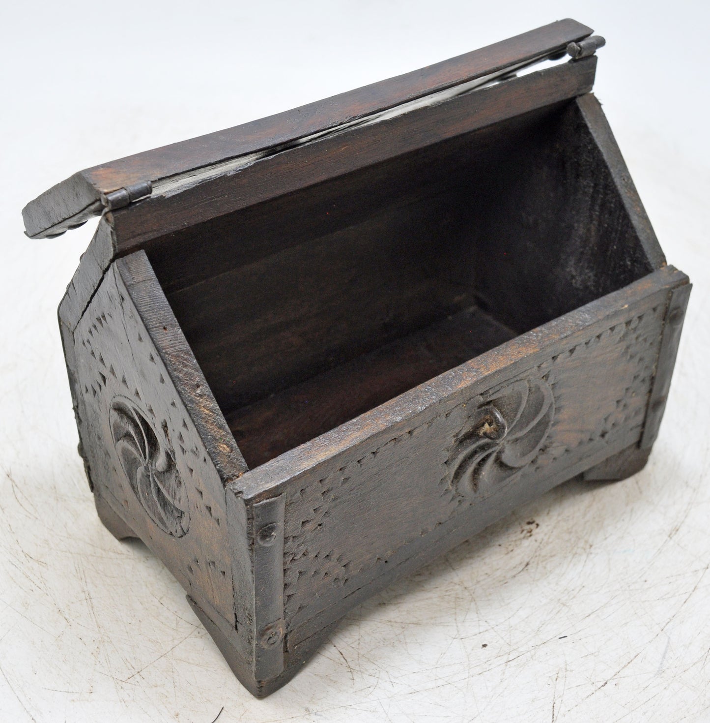 Vintage Wooden Dome Shaped Storage Box Original Old Hand Carved