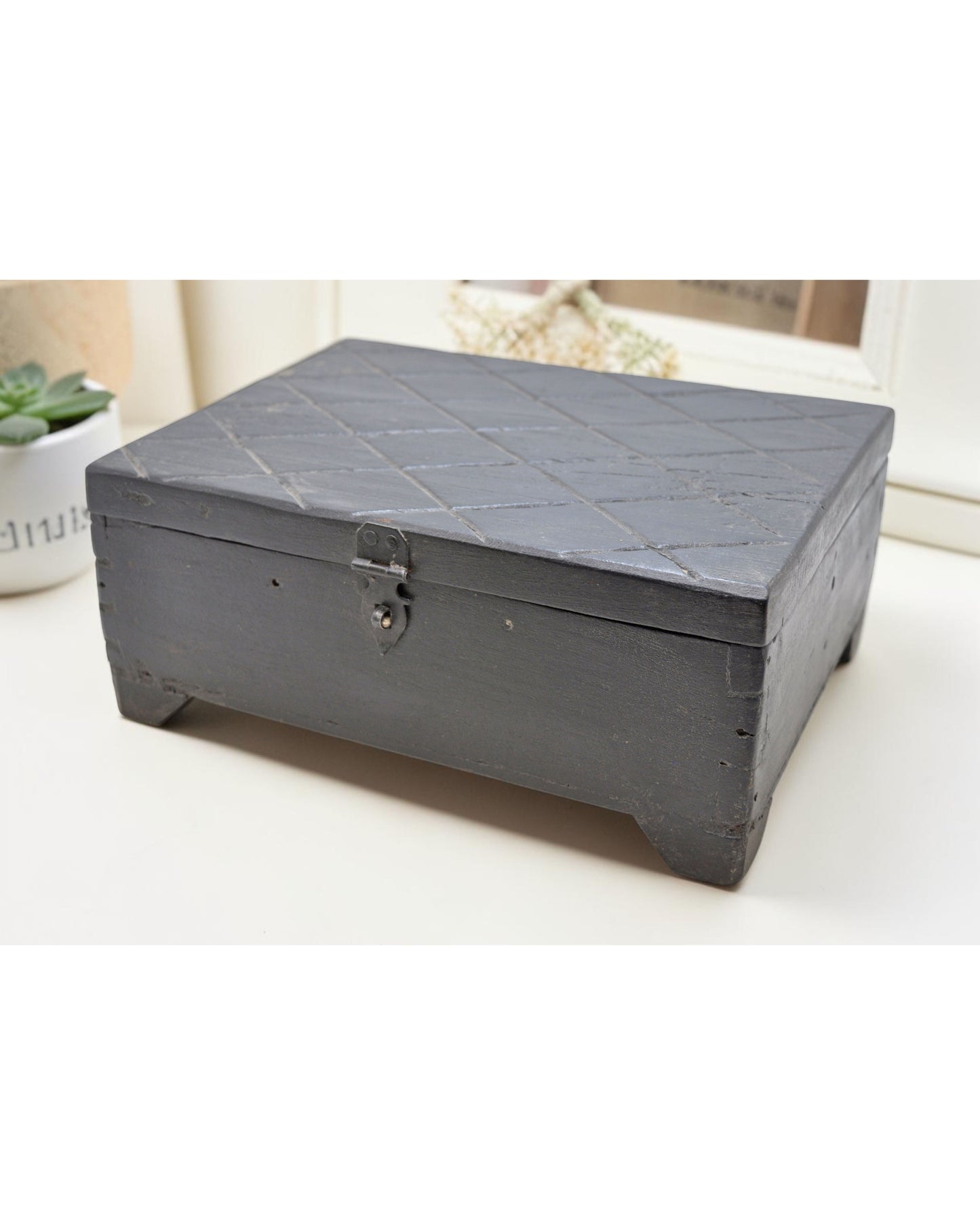 Antique Wooden Large Size Spice Container Box Original Old Hand Crafted
