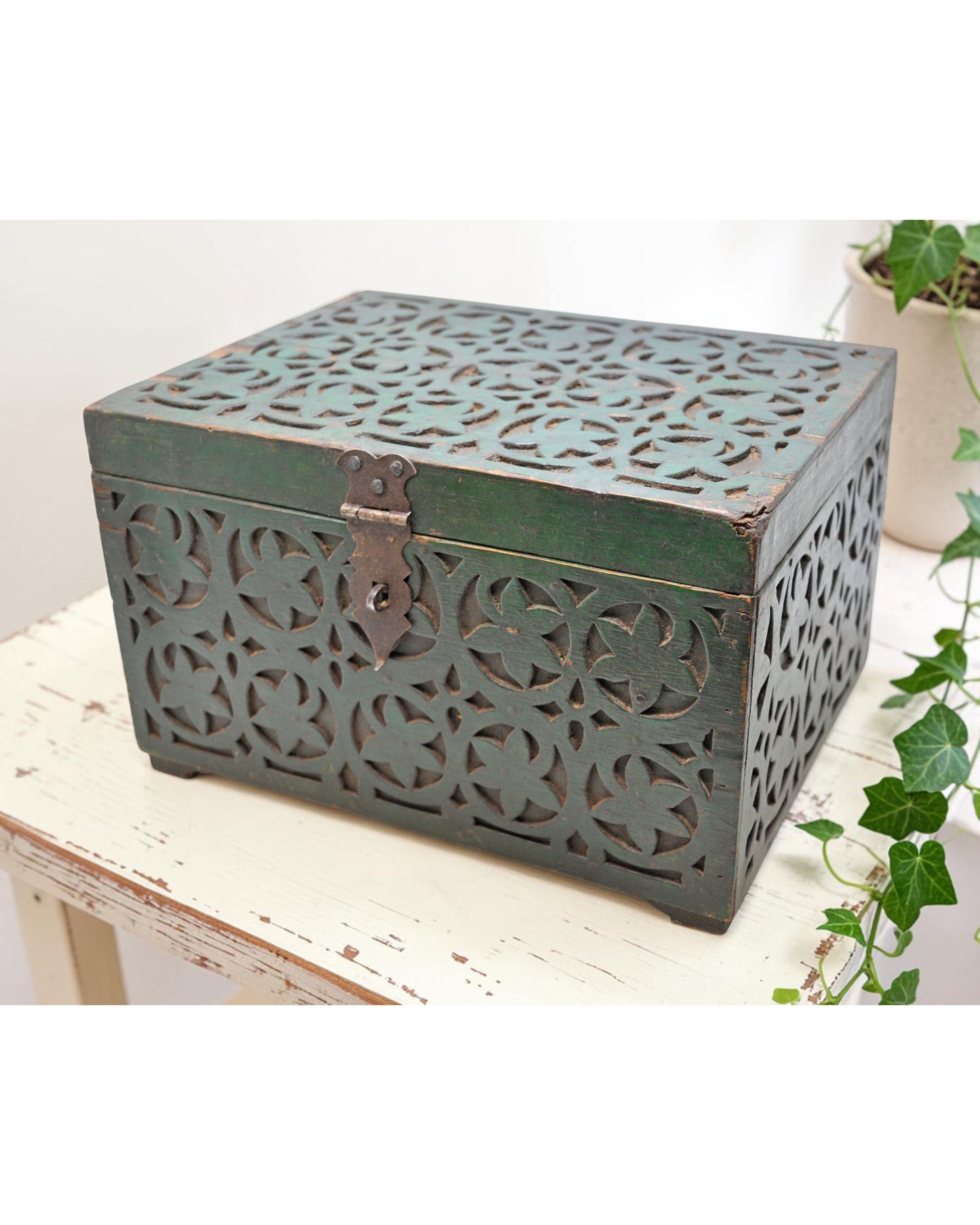 Antique Wooden Large Cash Chest Money Box Original Old Fine Hand Carved