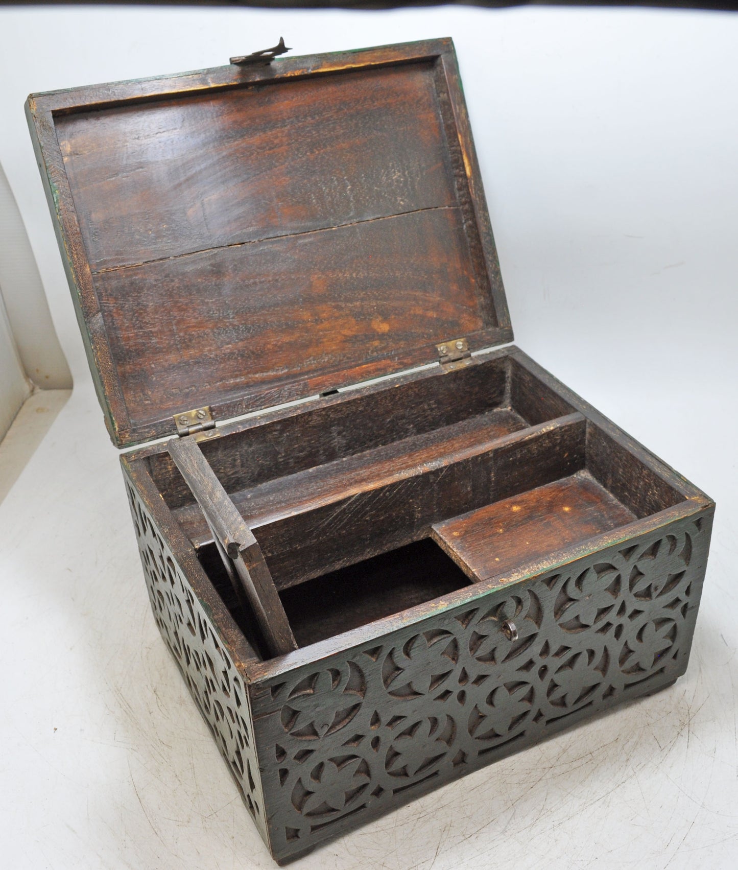 Antique Wooden Large Cash Chest Money Box Original Old Fine Hand Carved
