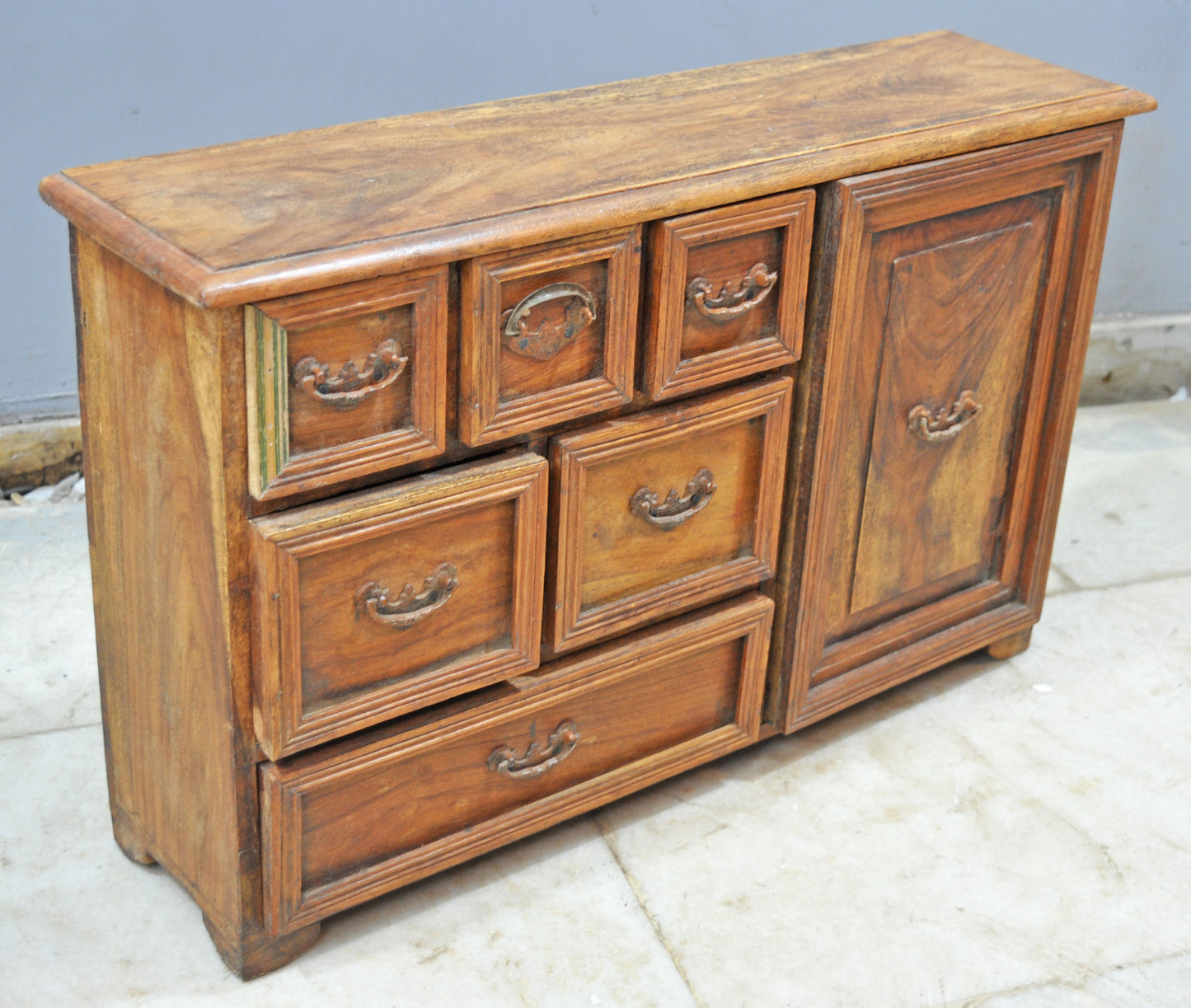 Vintage Wooden Miniature Cabinet Shaped Storage Box Original Old