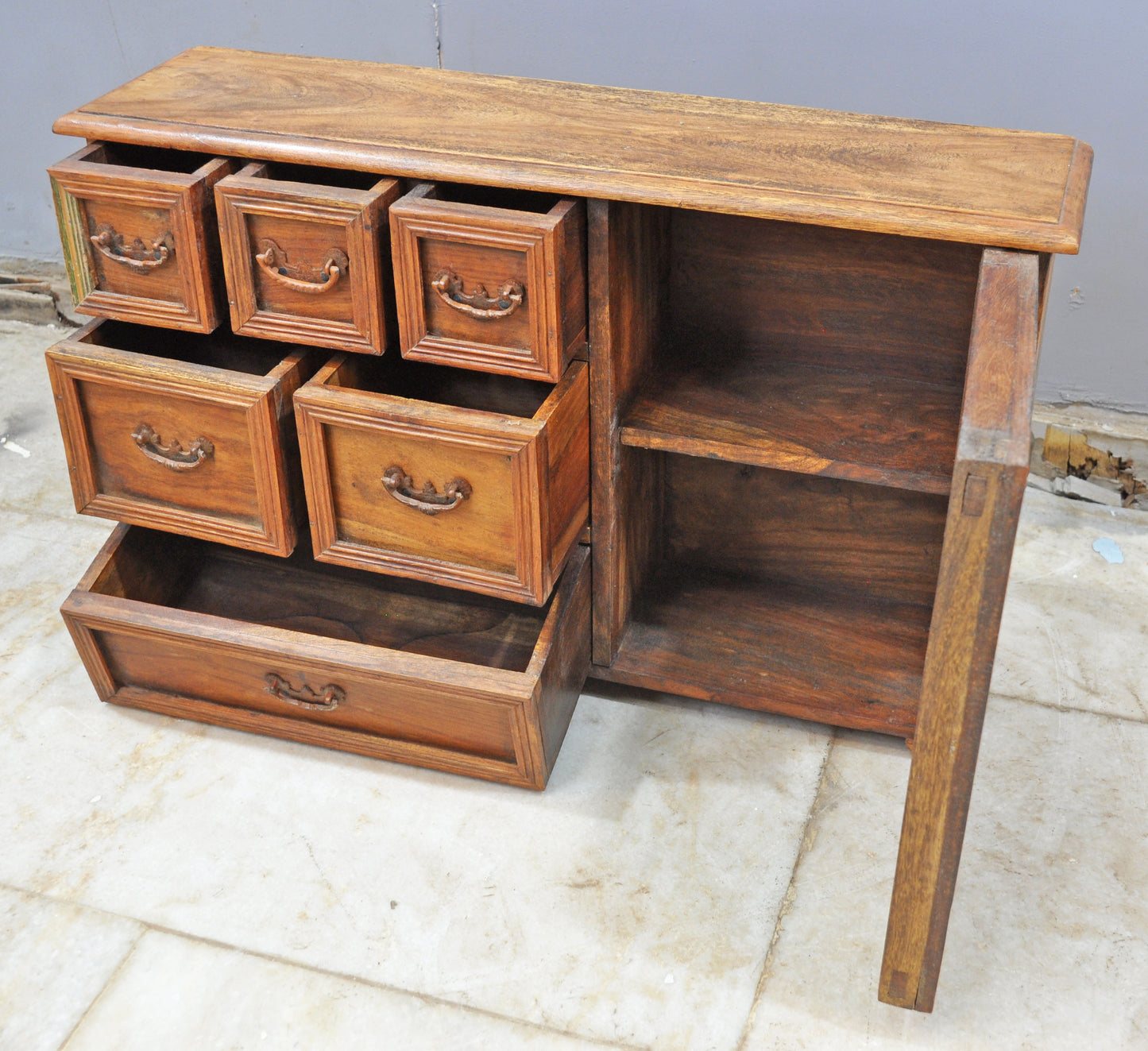 Vintage Wooden Miniature Cabinet Shaped Storage Box Original Old