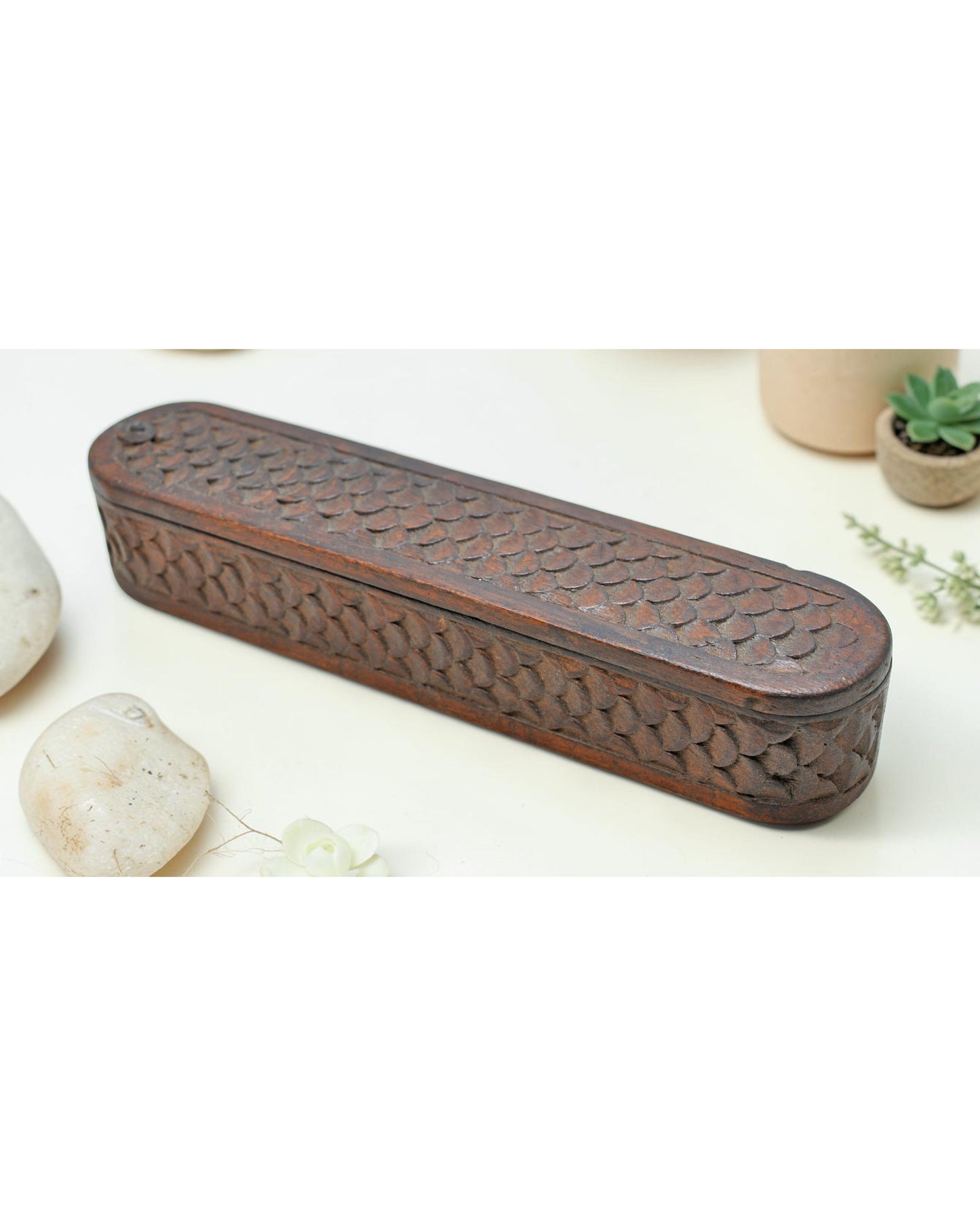 Vintage Wooden Pencil Stationary Box Original Old Fine Hand Carved