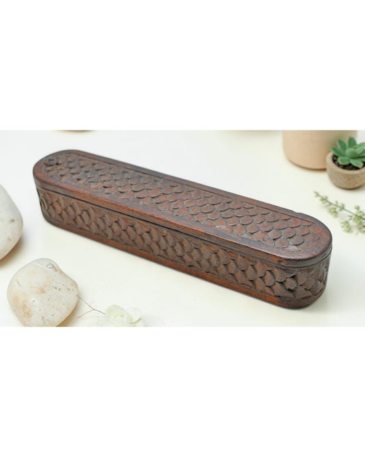 Vintage Wooden Pencil Stationary Box Original Old Fine Hand Carved