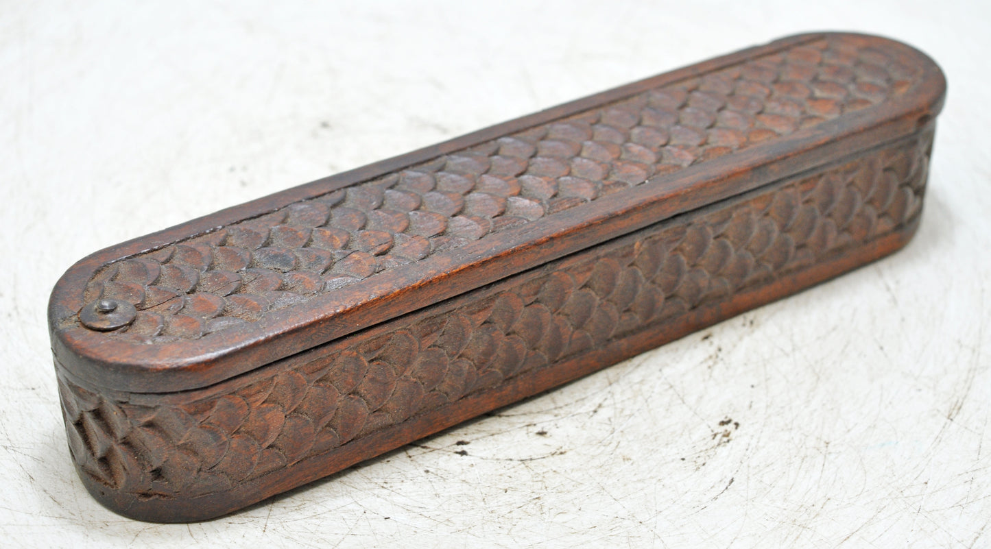 Vintage Wooden Pencil Stationary Box Original Old Fine Hand Carved