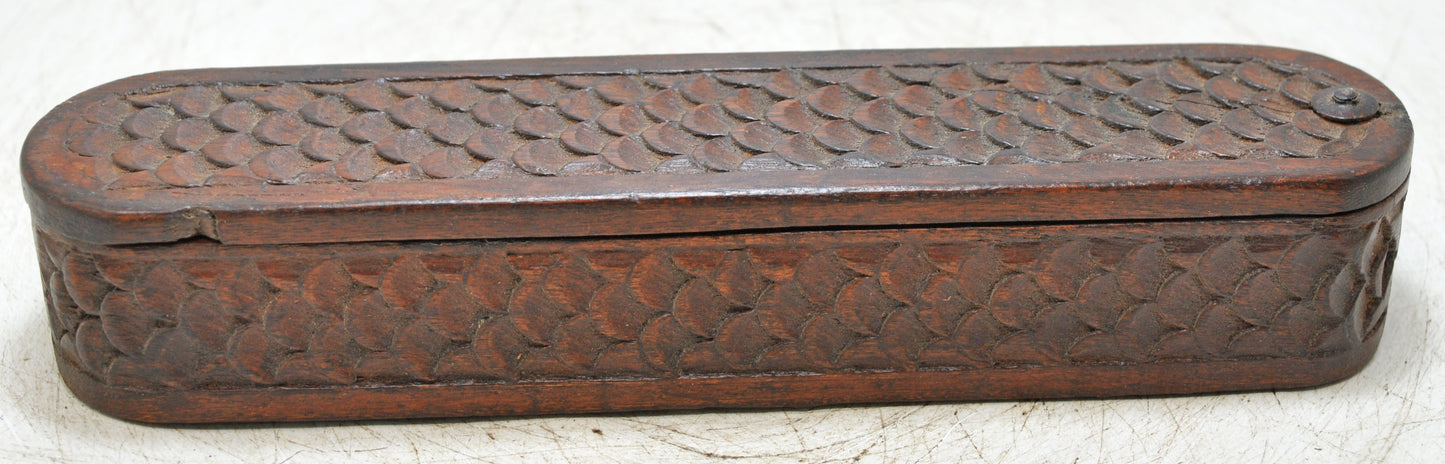 Vintage Wooden Pencil Stationary Box Original Old Fine Hand Carved