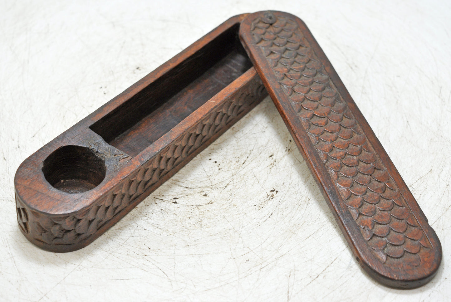 Vintage Wooden Pencil Stationary Box Original Old Fine Hand Carved