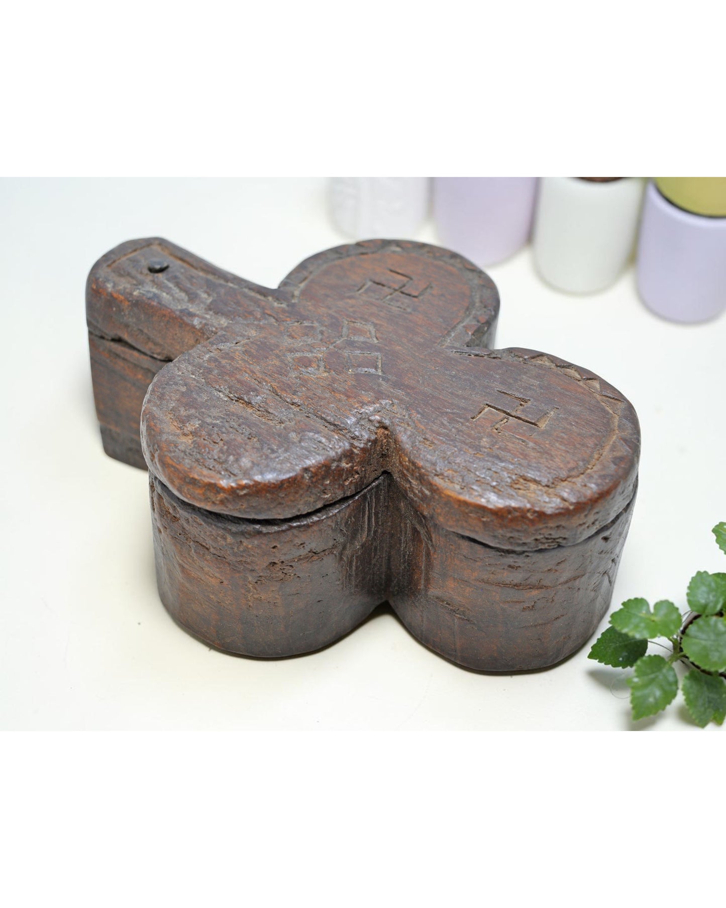 Antique Wooden Kum Kum Powder Tika Box Original Old Hand Carved