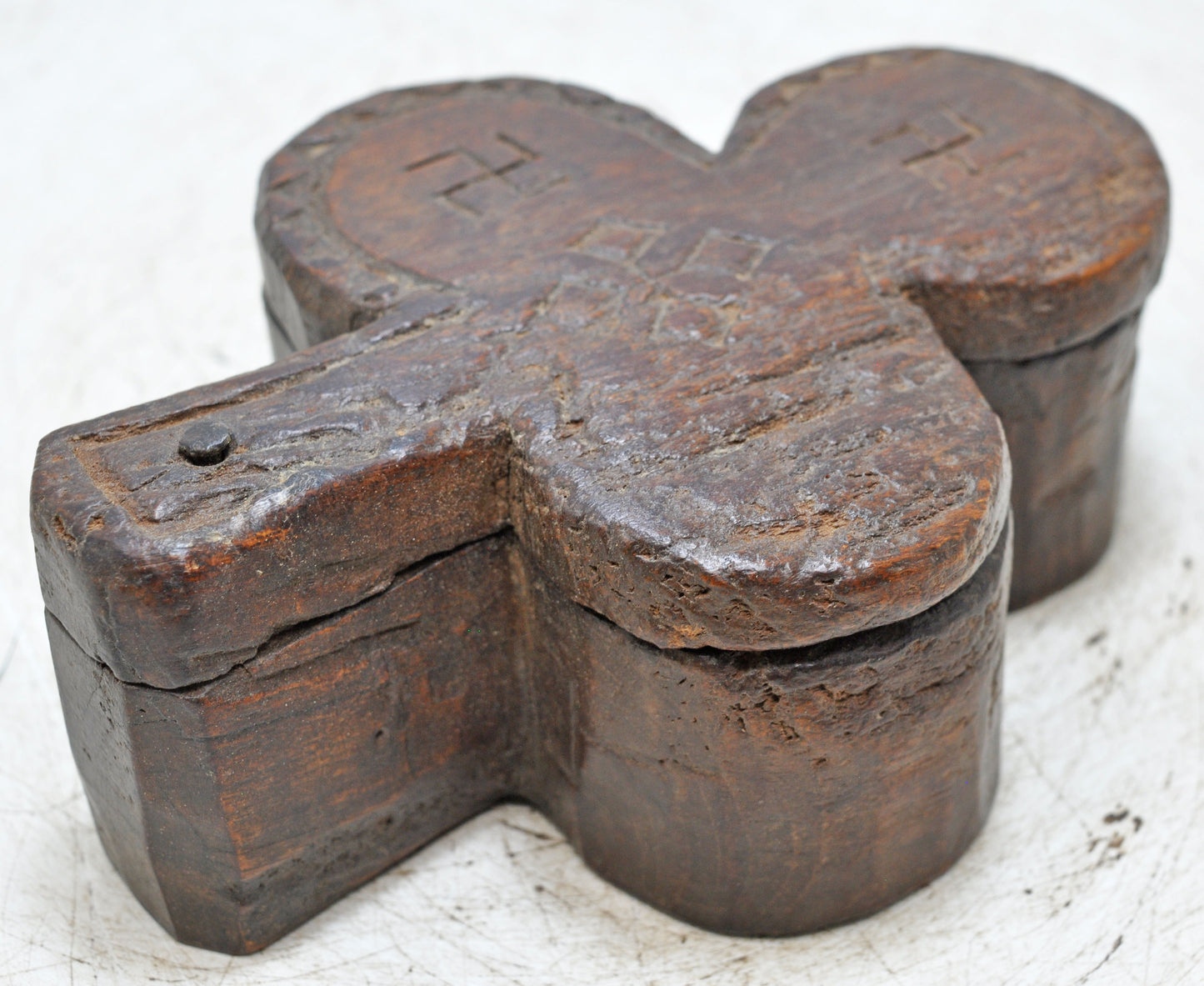 Antique Wooden Kum Kum Powder Tika Box Original Old Hand Carved