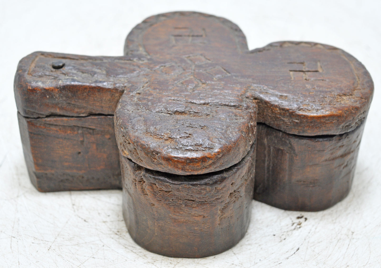 Antique Wooden Kum Kum Powder Tika Box Original Old Hand Carved