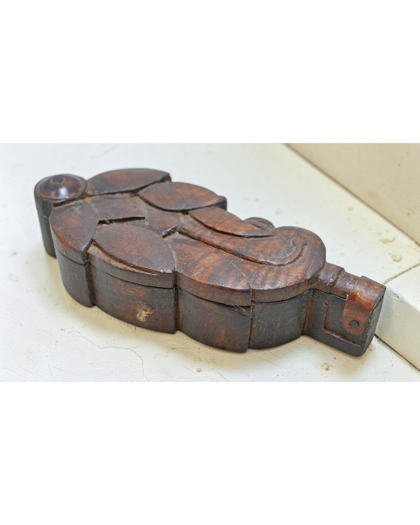 Antique Wooden Kum Kum Powder Tika Box Original Old Hand Carved