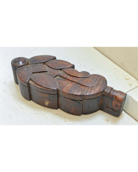 Antique Wooden Kum Kum Powder Tika Box Original Old Hand Carved