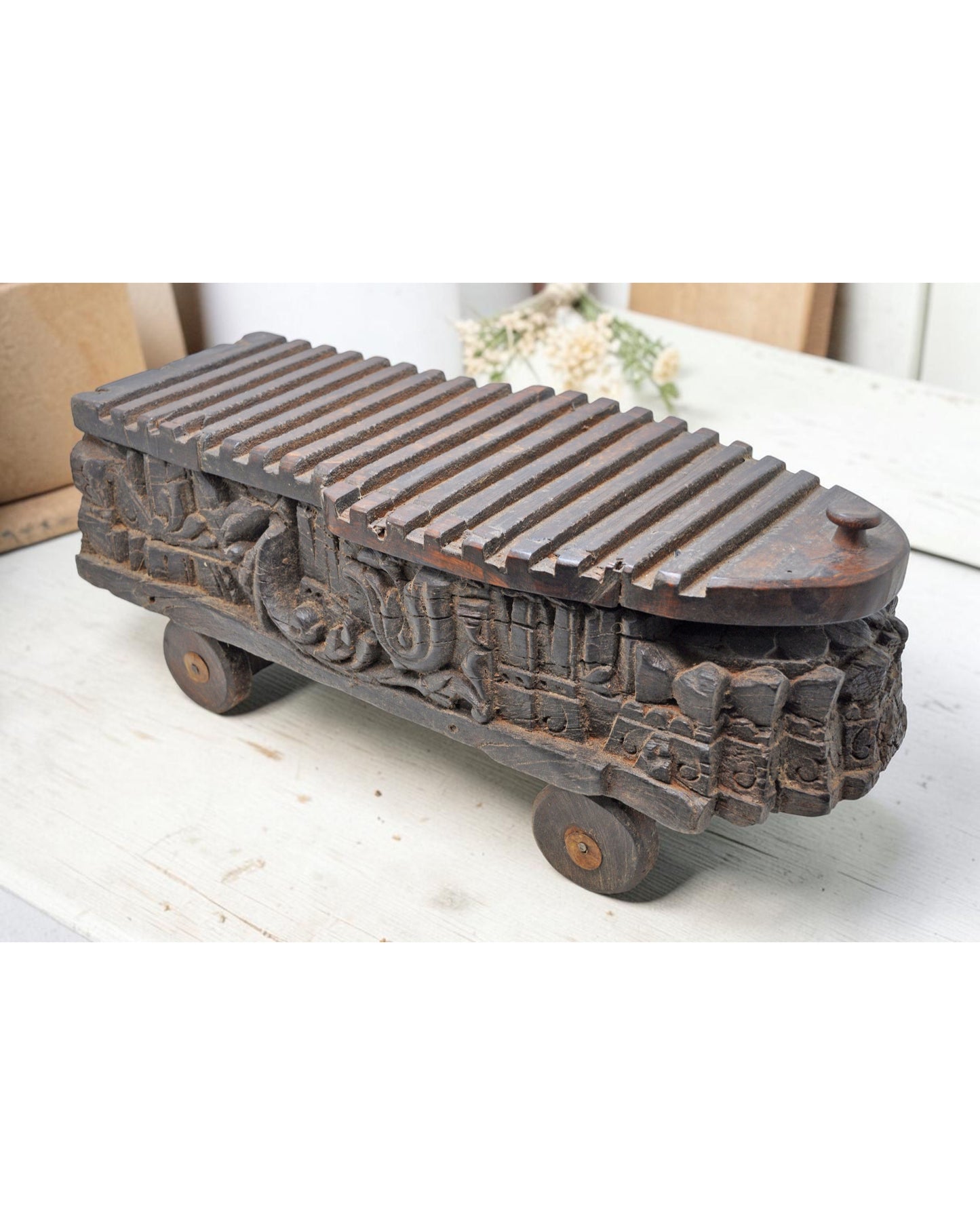 Antique Wooden Kitchenware Spice Container Box Original Old Fine Hand Carved