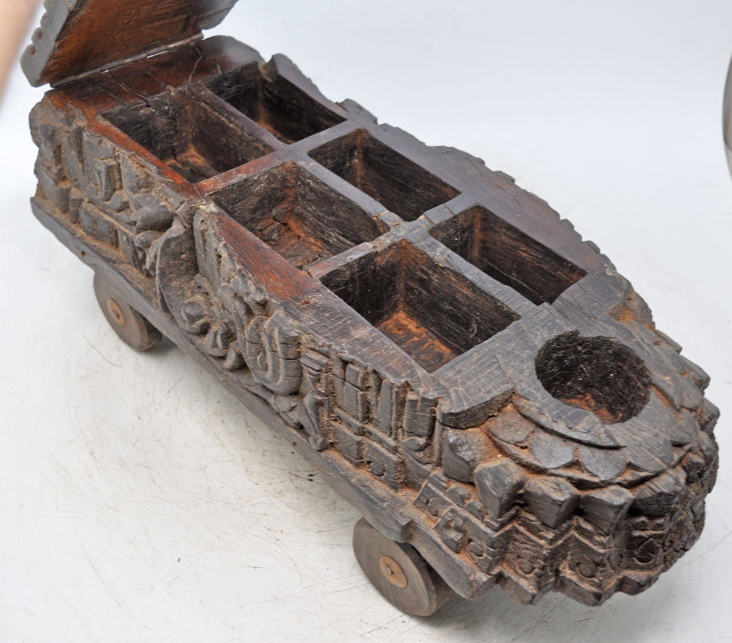 Antique Wooden Kitchenware Spice Container Box Original Old Fine Hand Carved