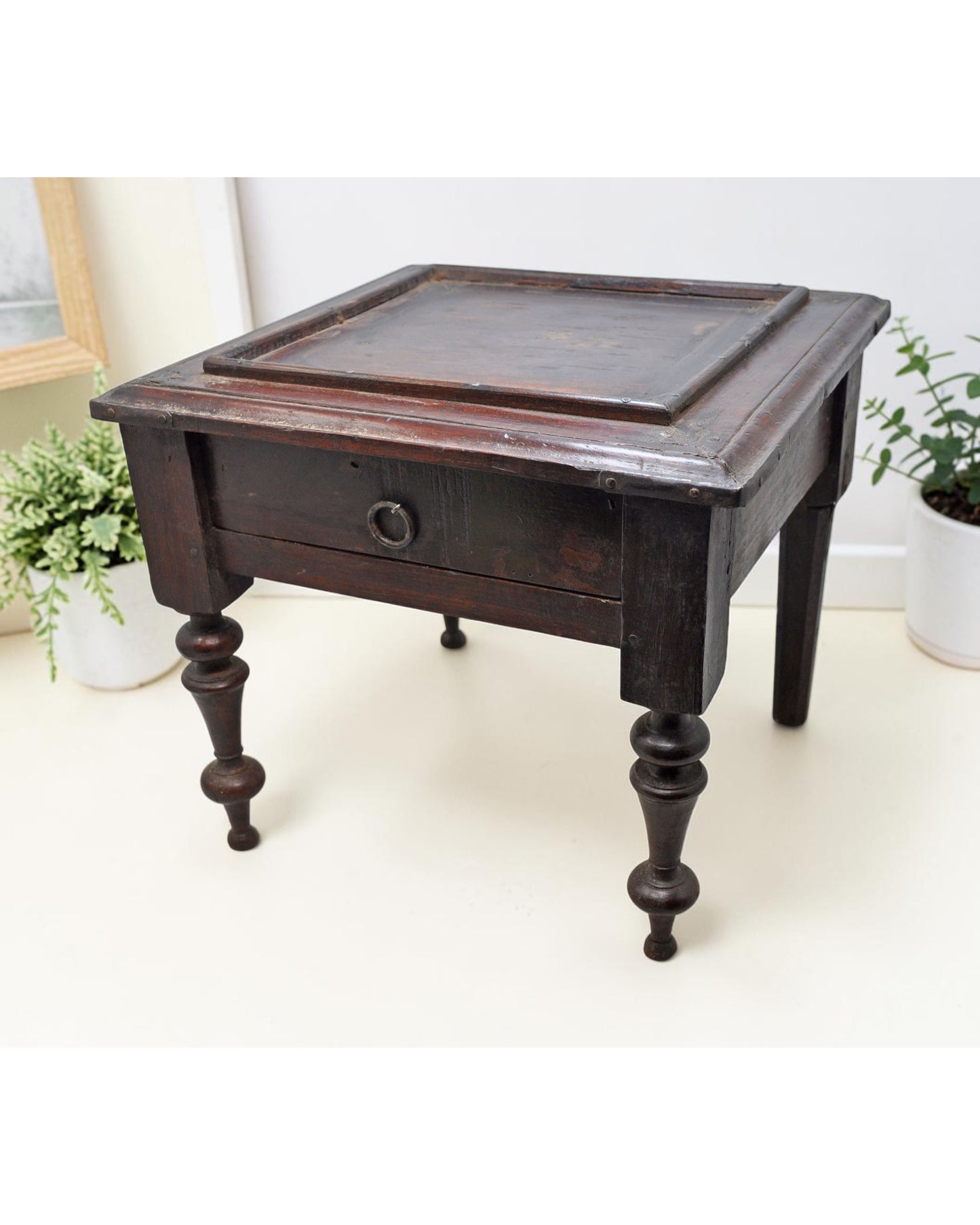 Antique Wooden Small Side Table With Drawer Original Old Hand Crafted