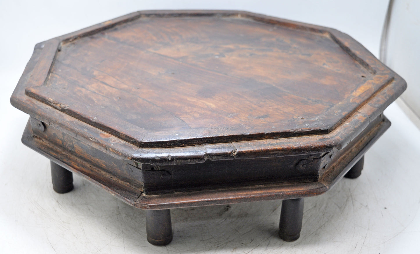 Antique Wooden Octagonal Floor Sitting Bajot Low Stool Original Old Hand Crafted