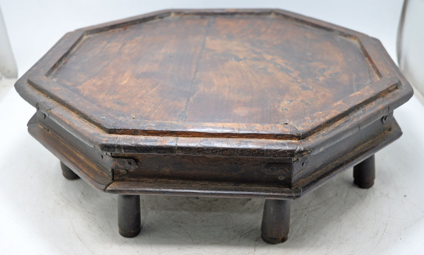 Antique Wooden Octagonal Floor Sitting Bajot Low Stool Original Old Hand Crafted