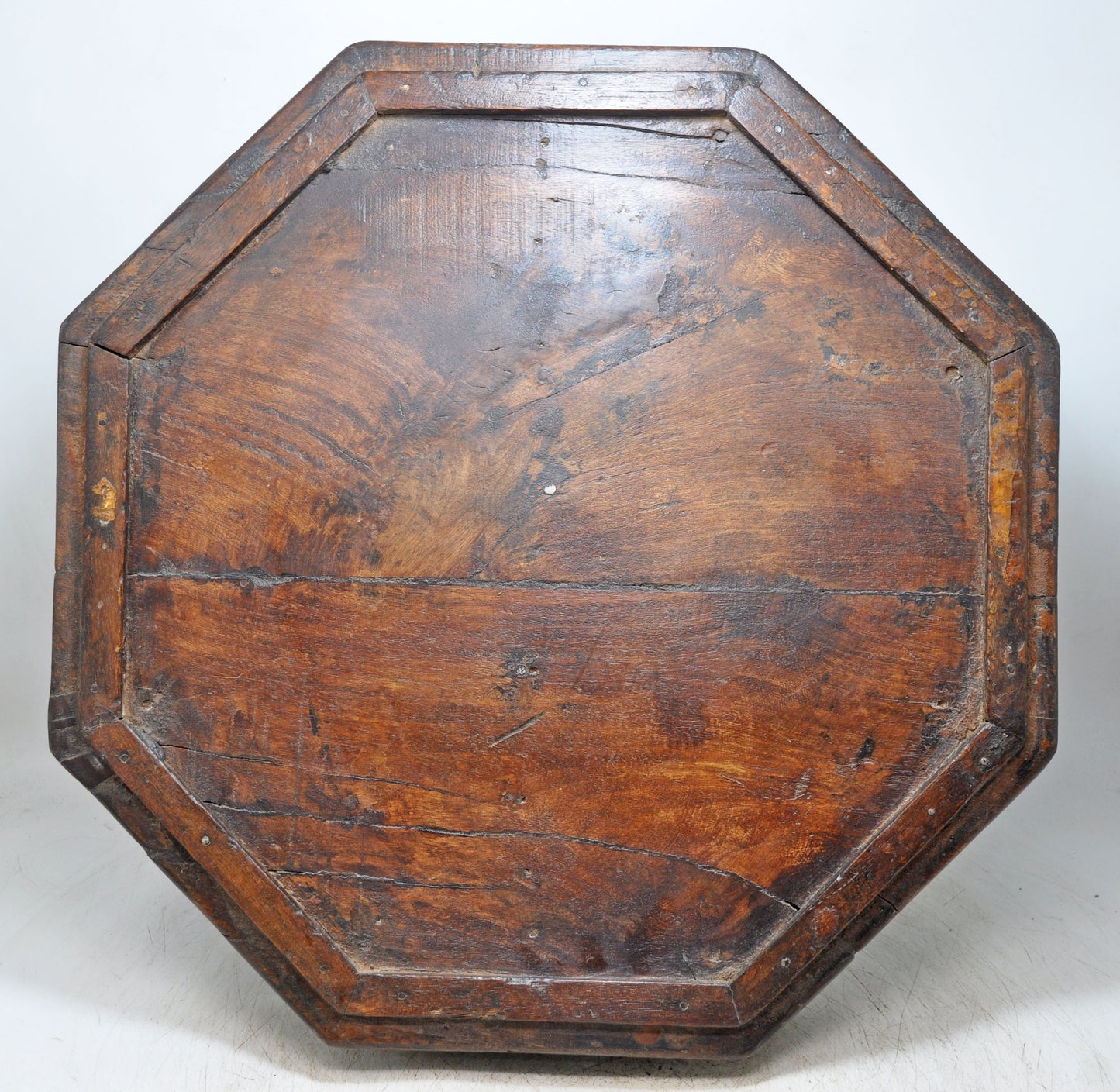 Antique Wooden Octagonal Floor Sitting Bajot Low Stool Original Old Hand Crafted