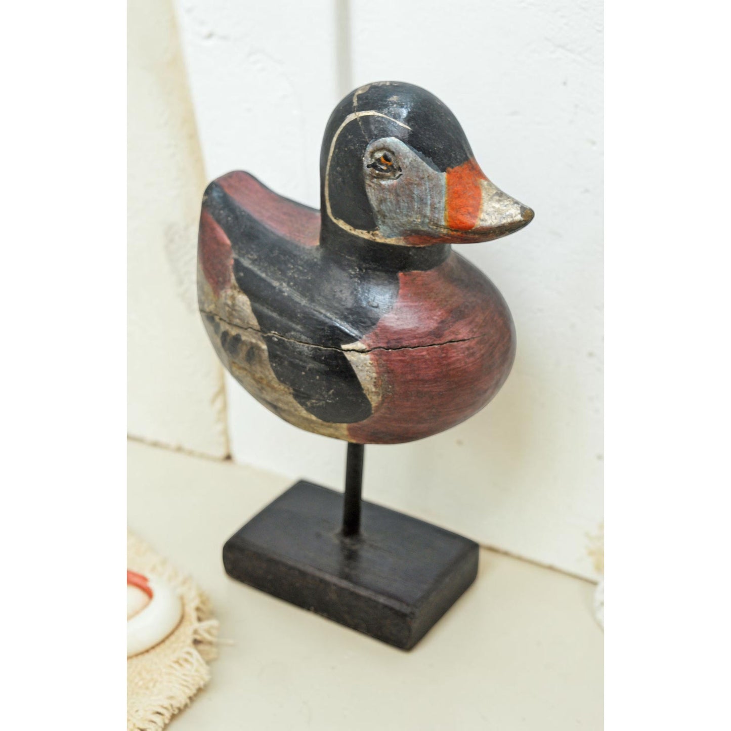Vintage Wooden Duck Figurine Original Old Hand Carved Painted