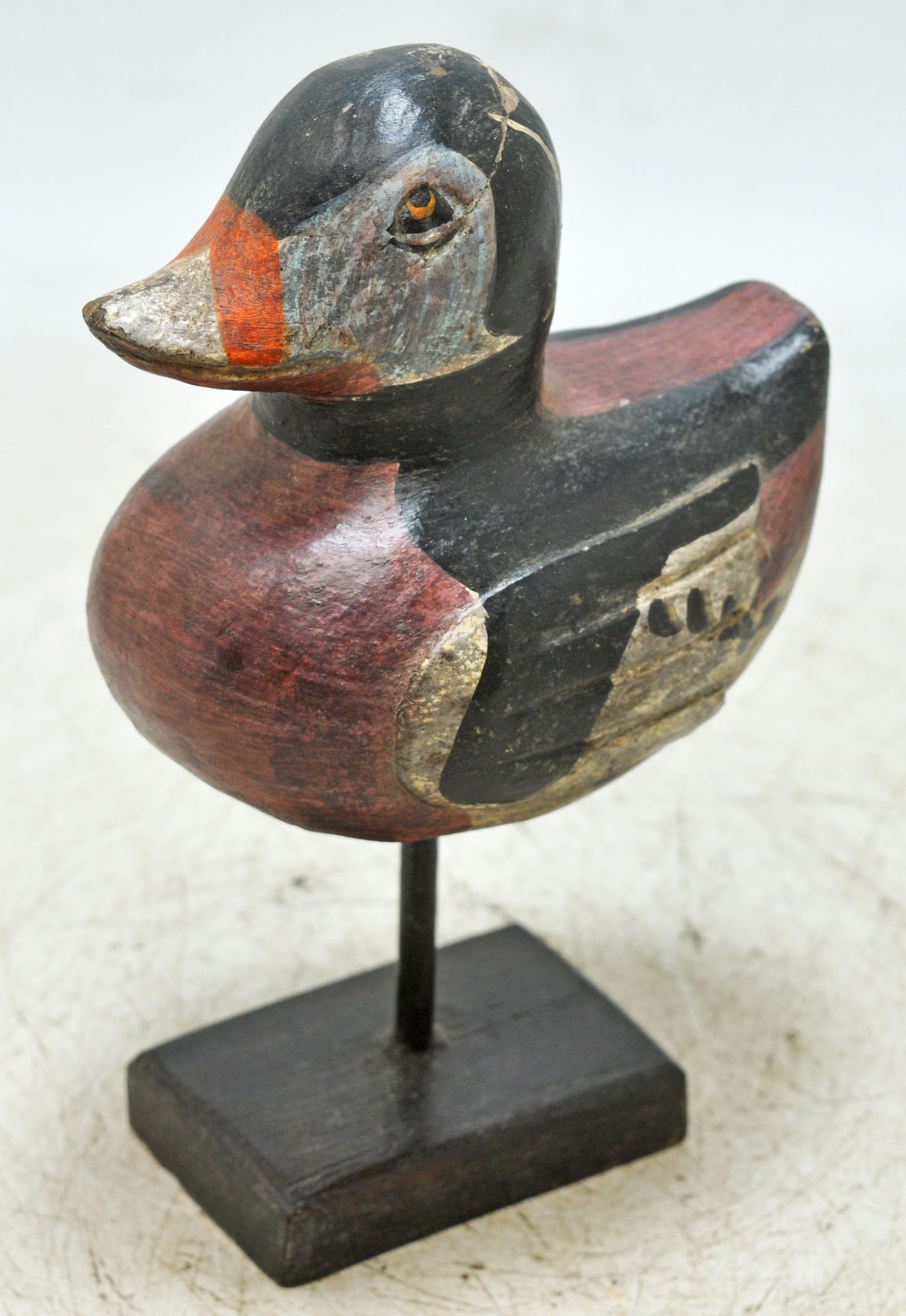 Vintage Wooden Duck Figurine Original Old Hand Carved Painted