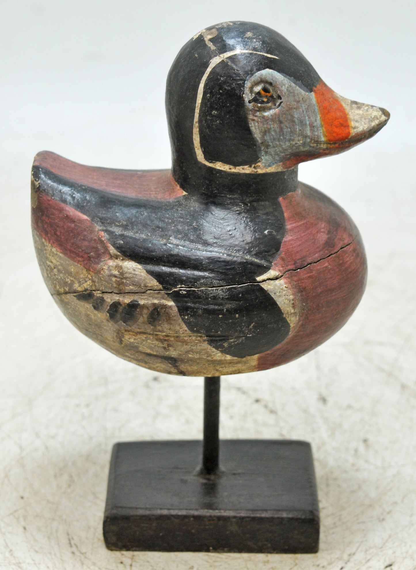 Vintage Wooden Duck Figurine Original Old Hand Carved Painted