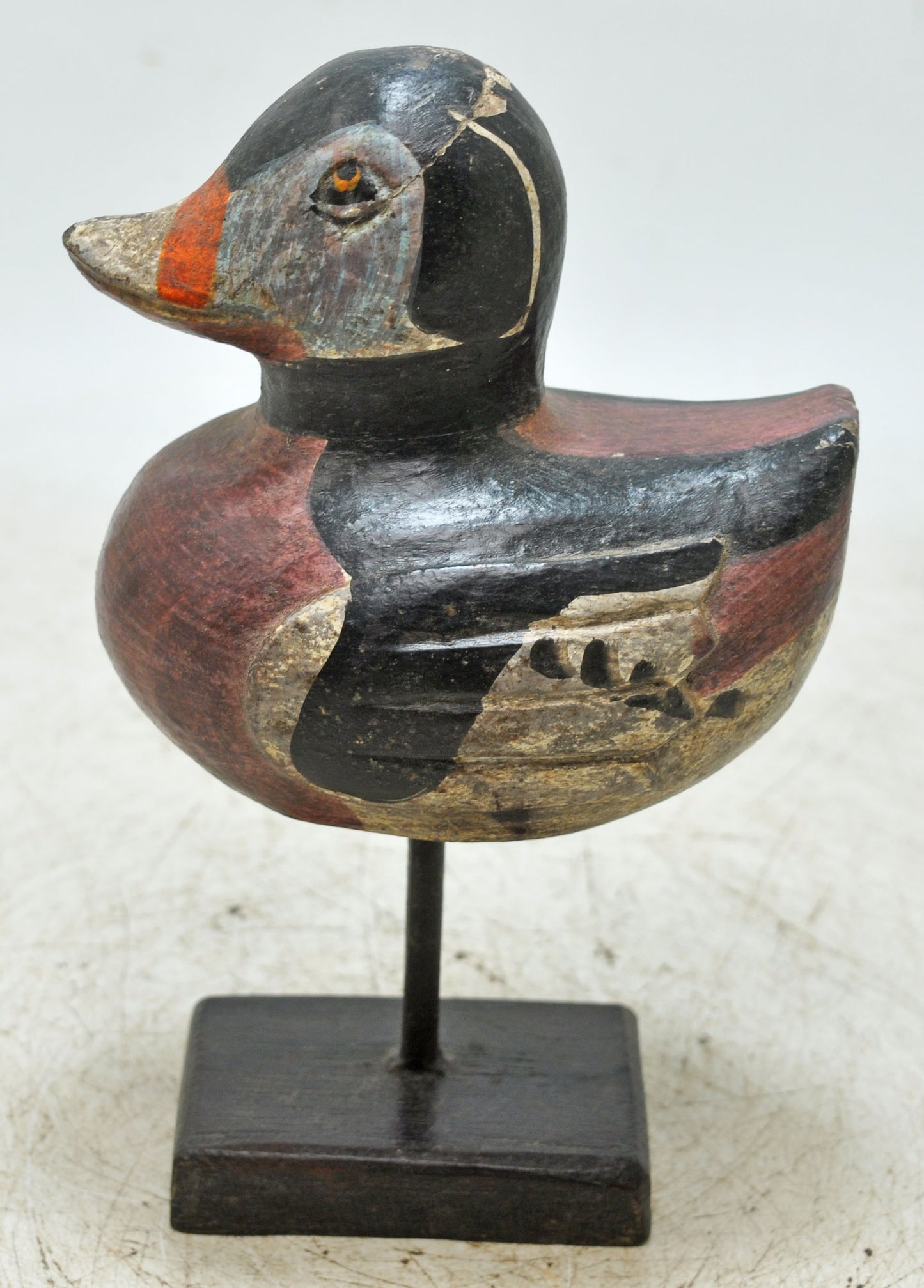 Vintage Wooden Duck Figurine Original Old Hand Carved Painted