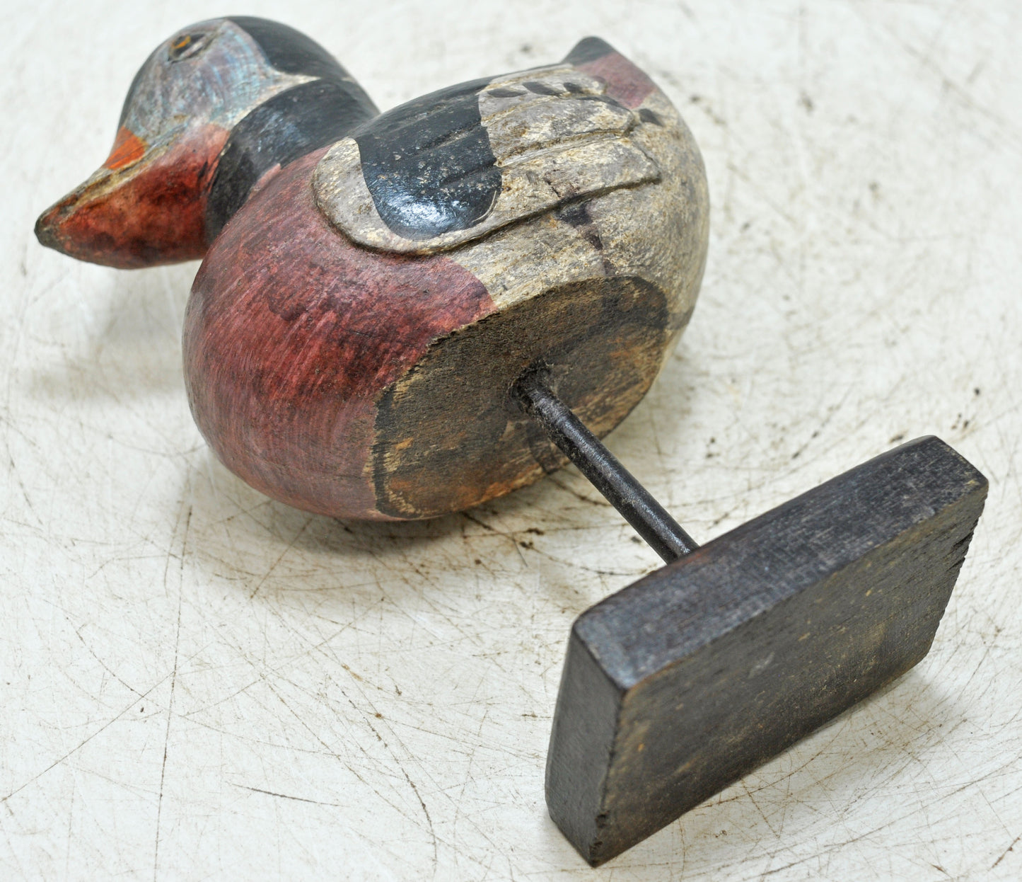 Vintage Wooden Duck Figurine Original Old Hand Carved Painted