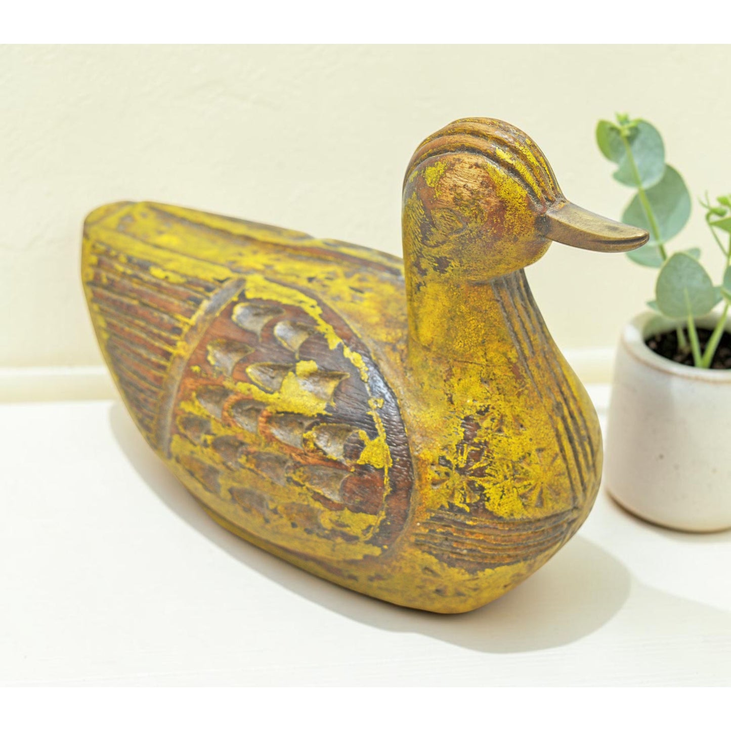 Vintage Wooden Duck Figurine Original Old Hand Carved Painted
