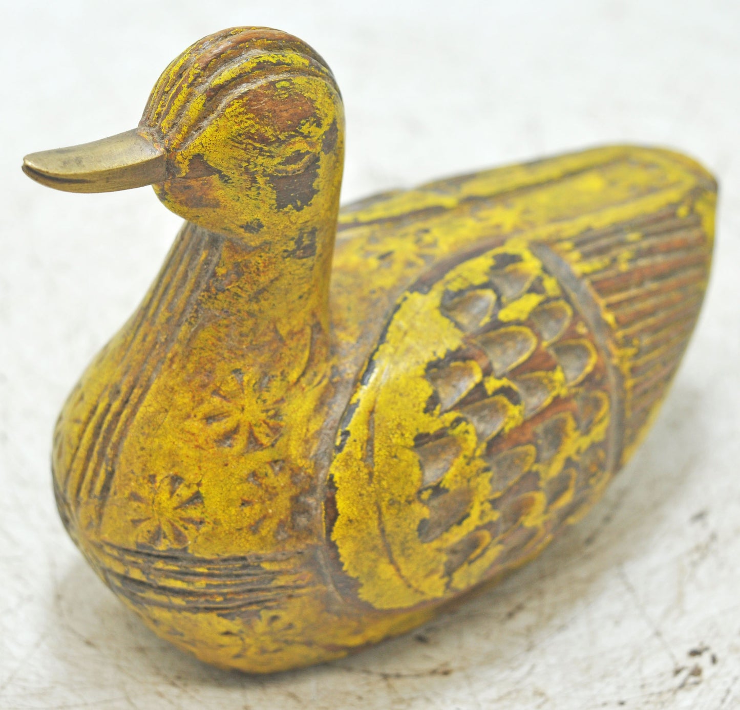 Vintage Wooden Duck Figurine Original Old Hand Carved Painted