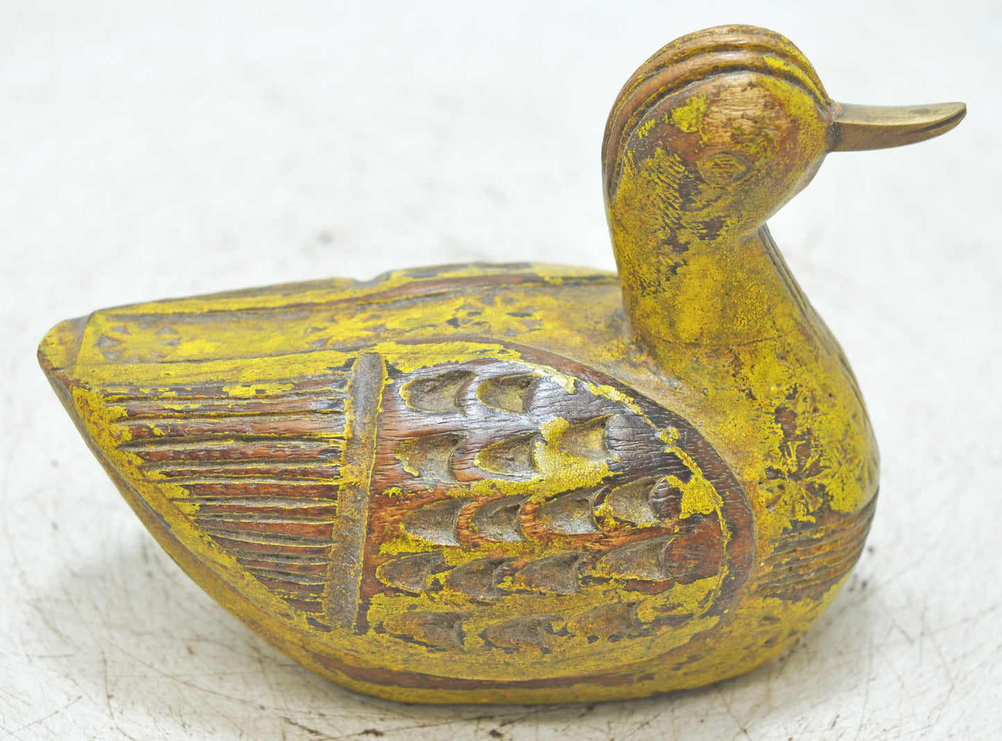 Vintage Wooden Duck Figurine Original Old Hand Carved Painted