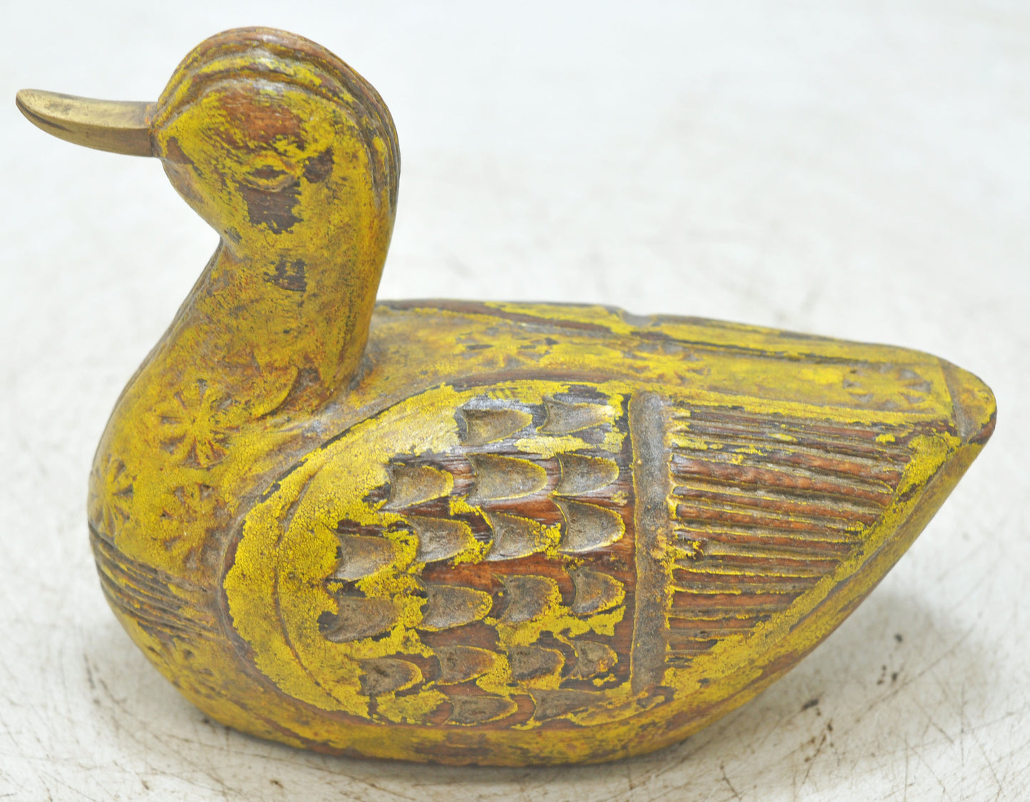 Vintage Wooden Duck Figurine Original Old Hand Carved Painted