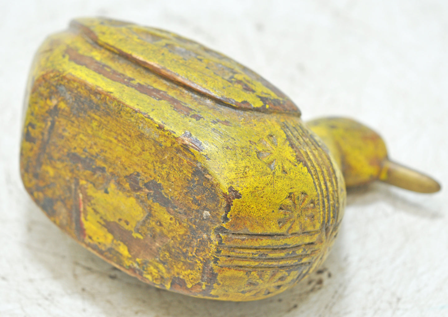 Vintage Wooden Duck Figurine Original Old Hand Carved Painted