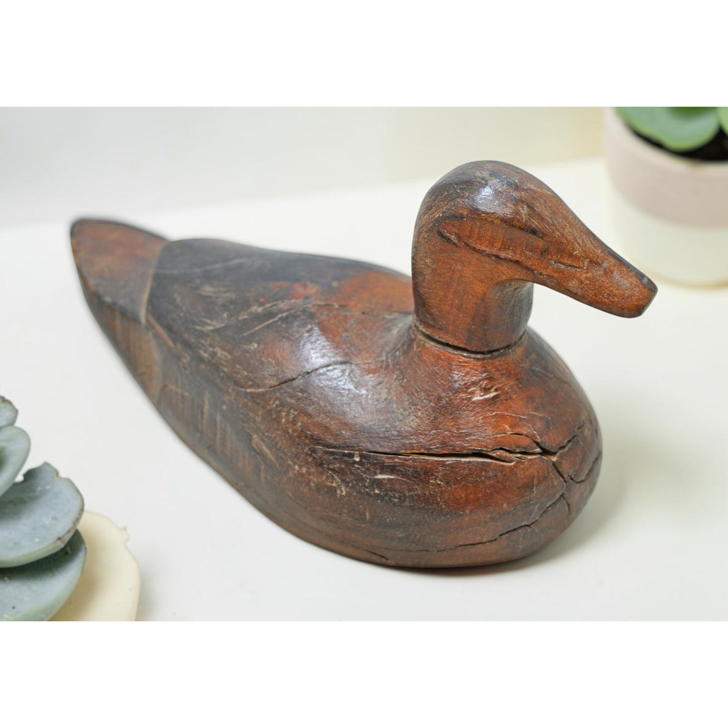 Vintage Wooden Duck Figurine Original Old Hand Carved