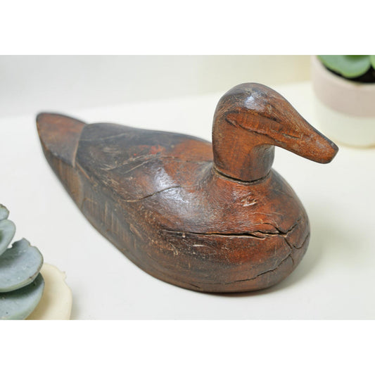 Vintage Wooden Duck Figurine Original Old Hand Carved