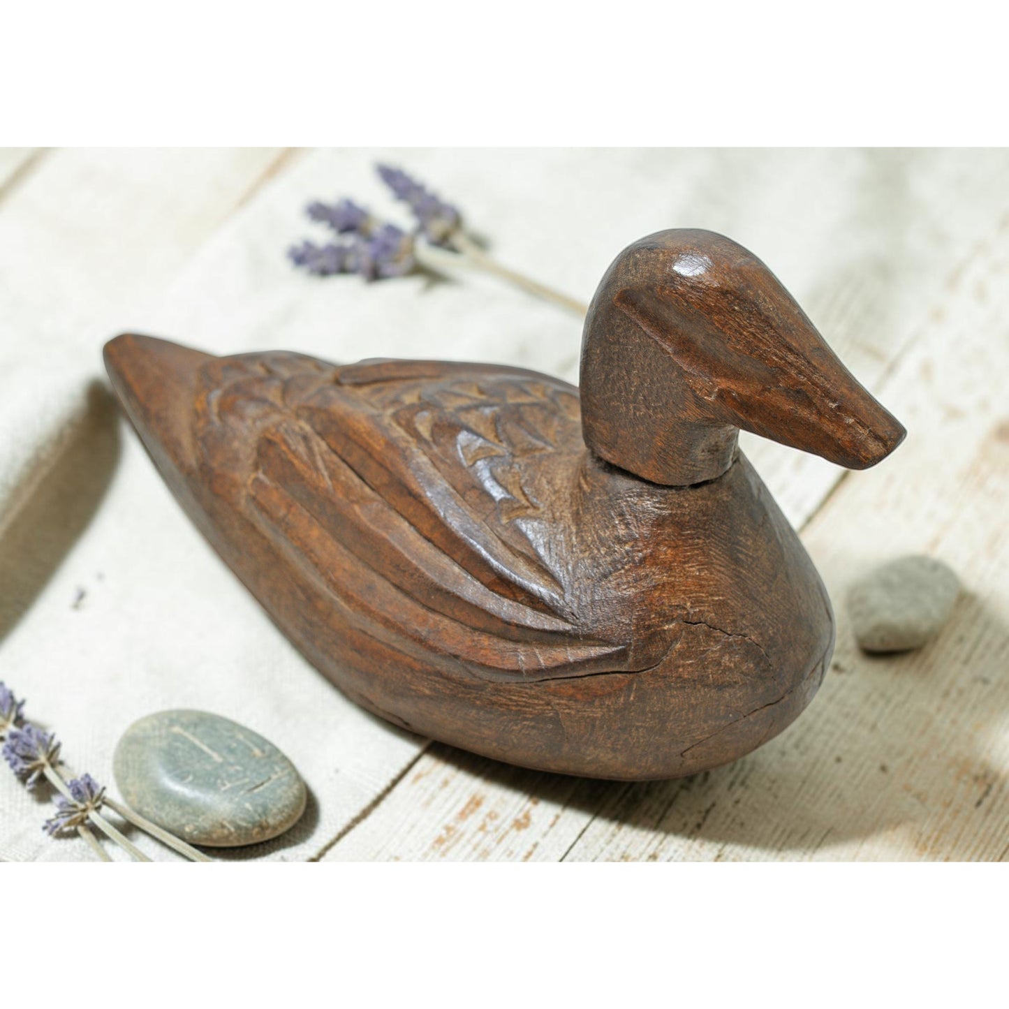 Vintage Wooden Duck Figurine Original Old Hand Carved