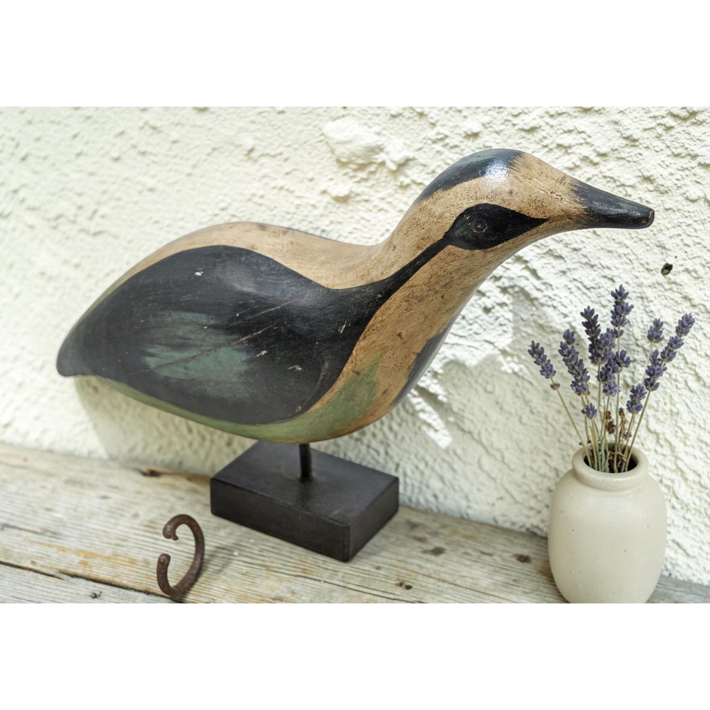 Vintage Wooden Bird Figurine Original Old Hand Carved  Painted