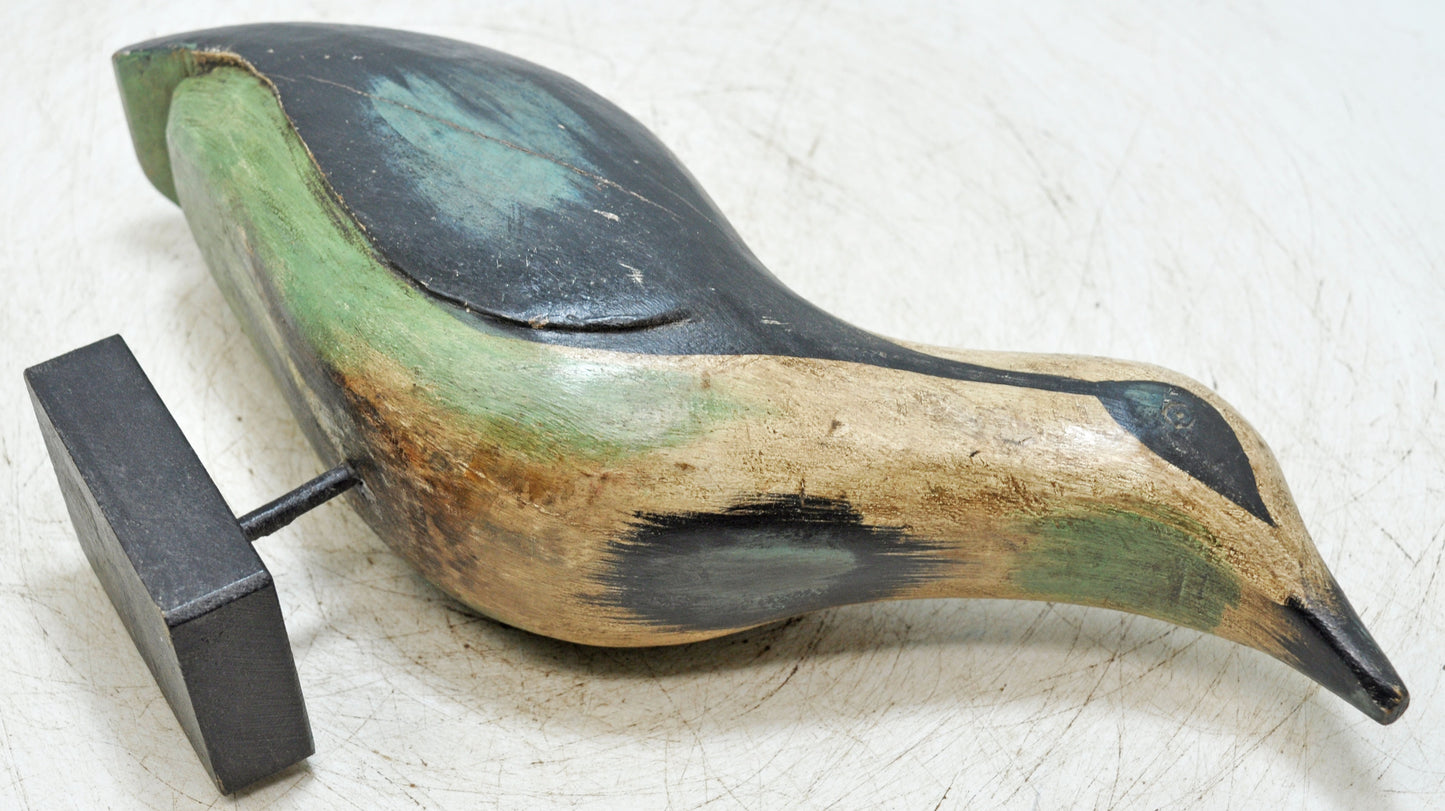 Vintage Wooden Bird Figurine Original Old Hand Carved  Painted